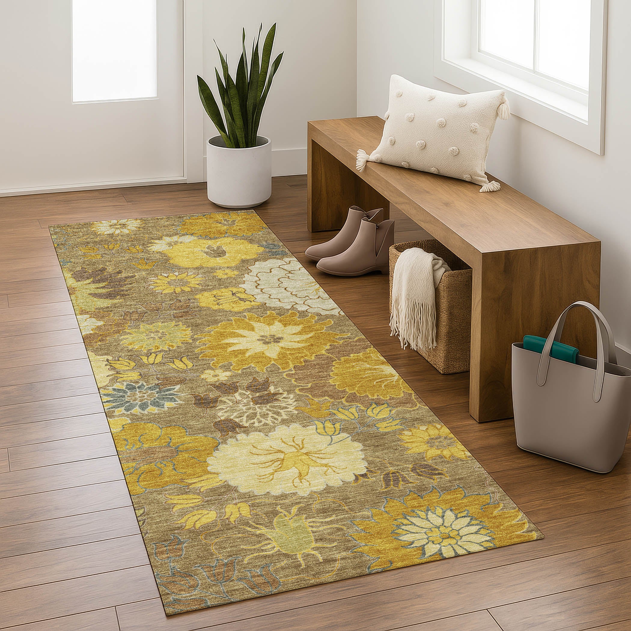 Istanbul Machine Washable Transitional Mocha Brown Rug 2'3" x 7'6" #shape_Runner