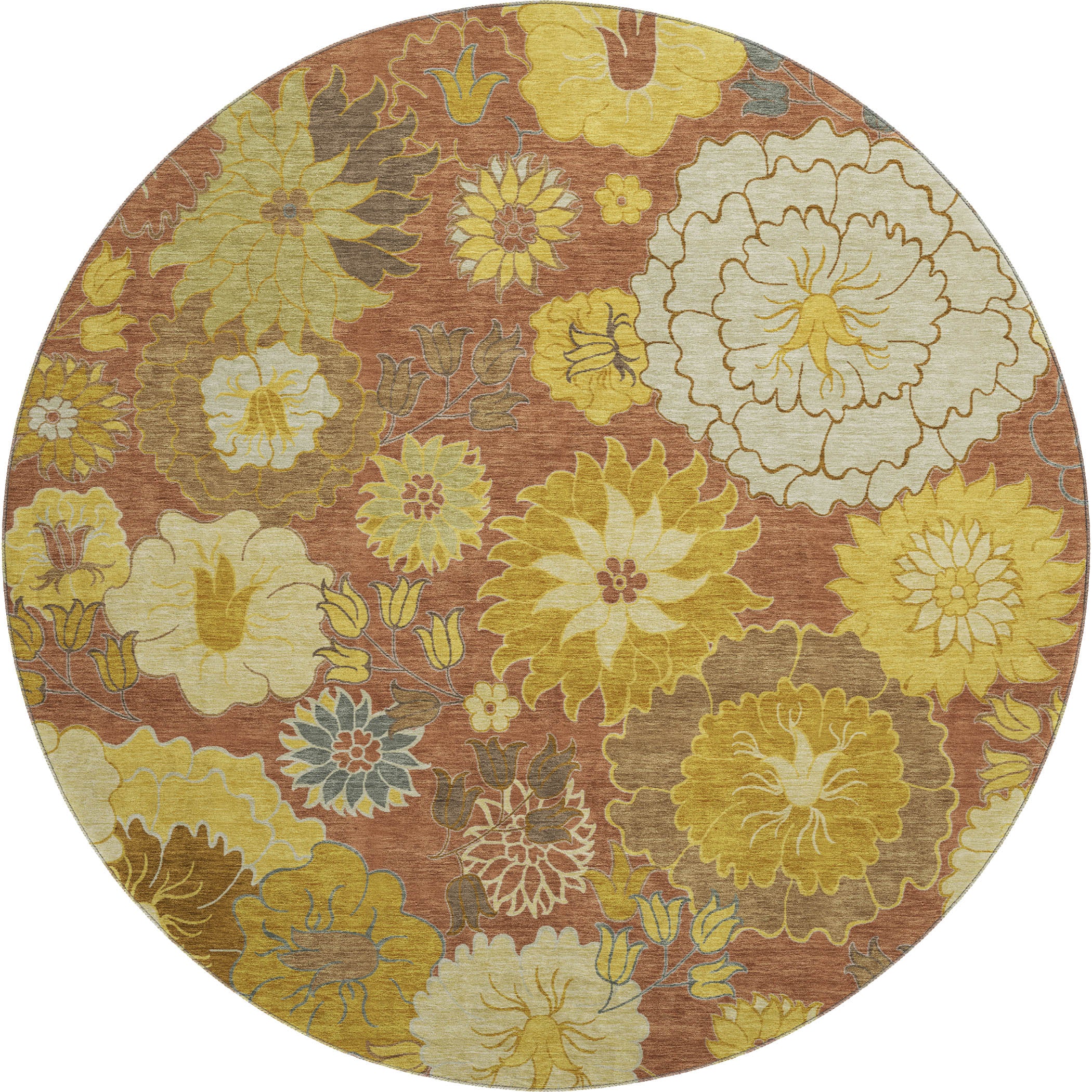 Istanbul Machine Washable Transitional Terracotta Orange Rug 8' x 8' #shape_Round