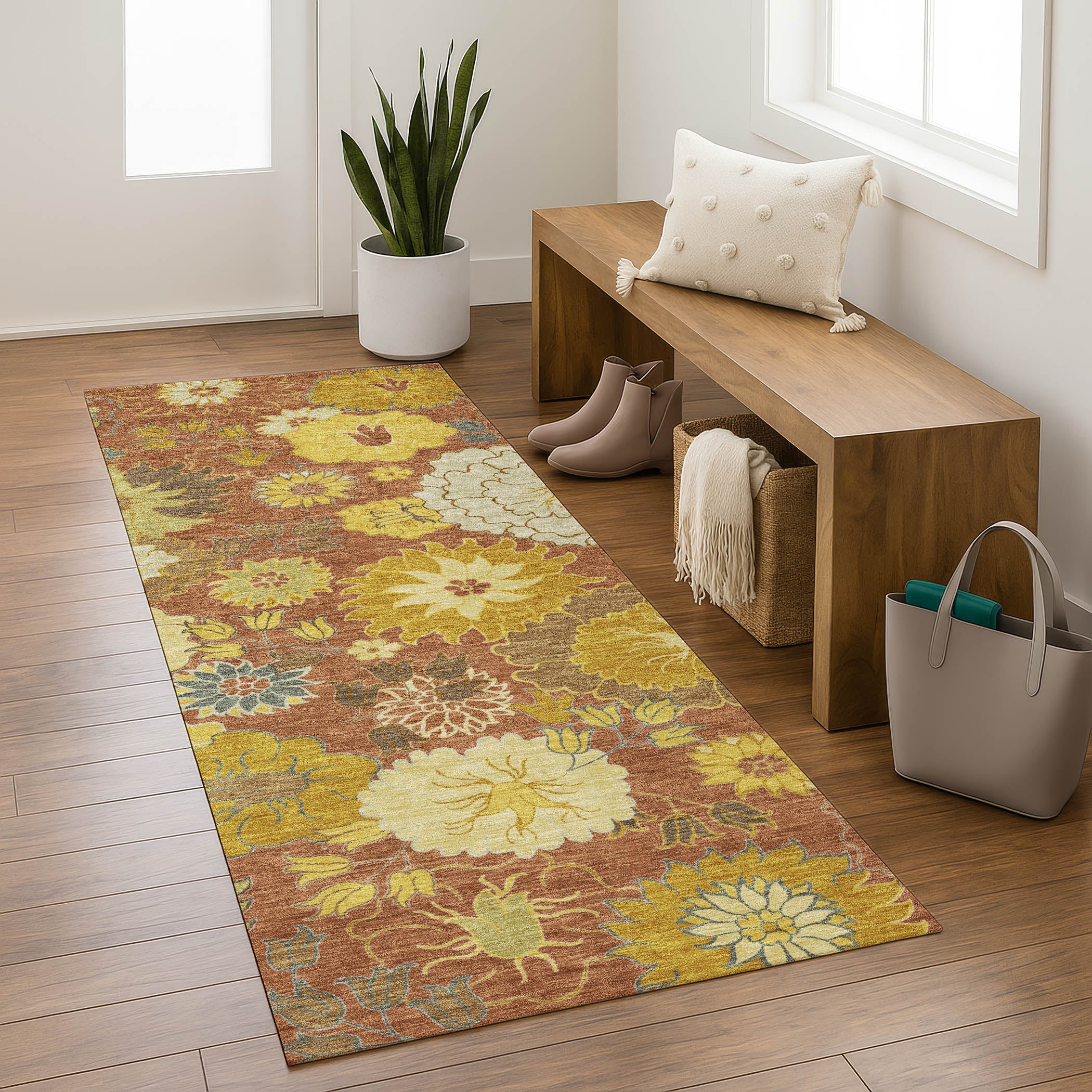 Istanbul Machine Washable Transitional Terracotta Orange Rug 2'3" x 7'6" #shape_Runner