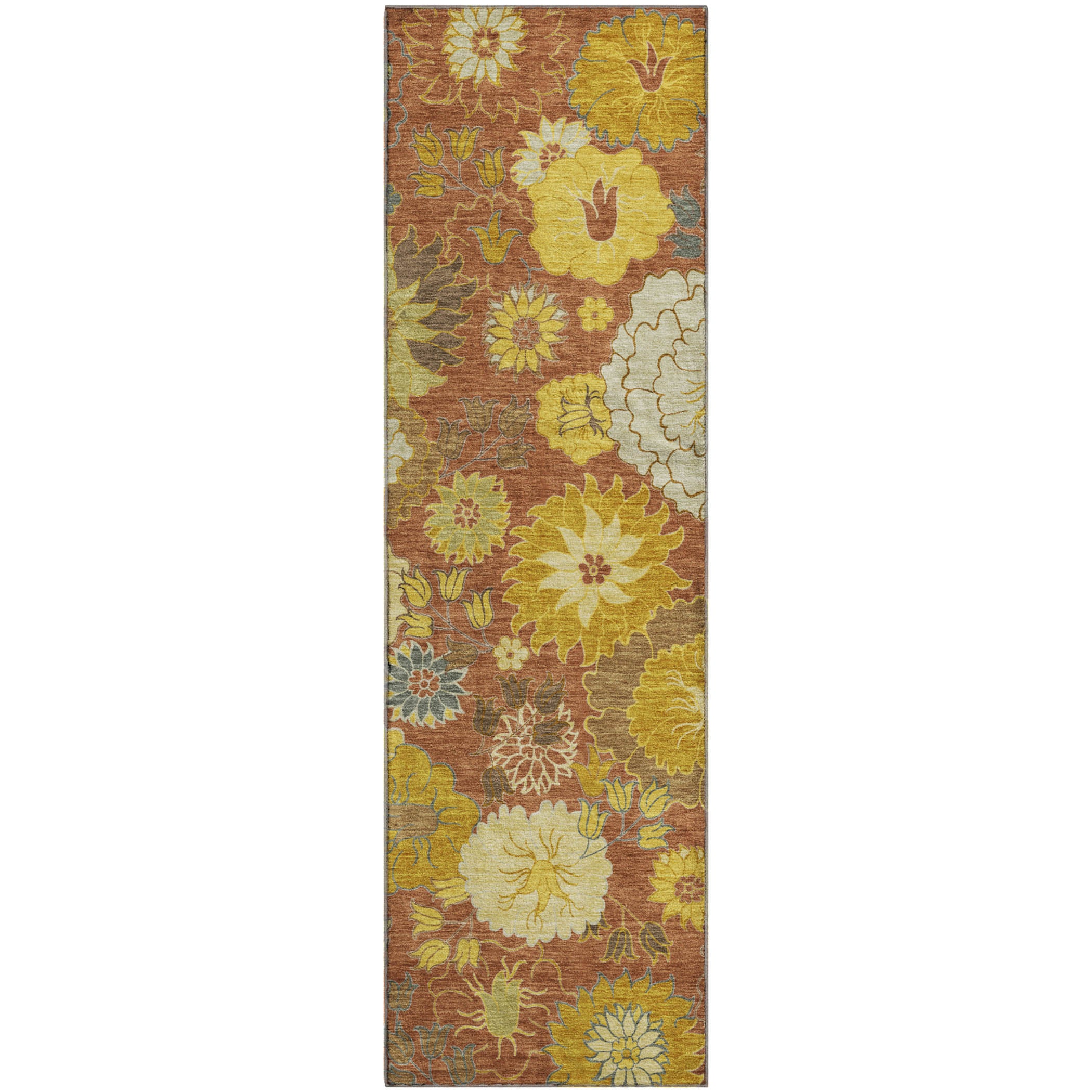 Istanbul Machine Washable Transitional Terracotta Orange Rug 2'3" x 7'6" #shape_Runner