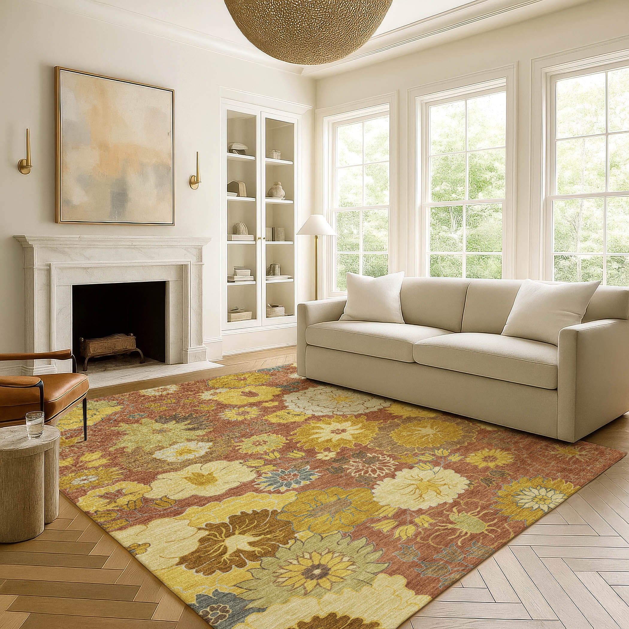Istanbul Machine Washable Transitional Terracotta Orange Rug 3' x 5' #shape_Rectangle