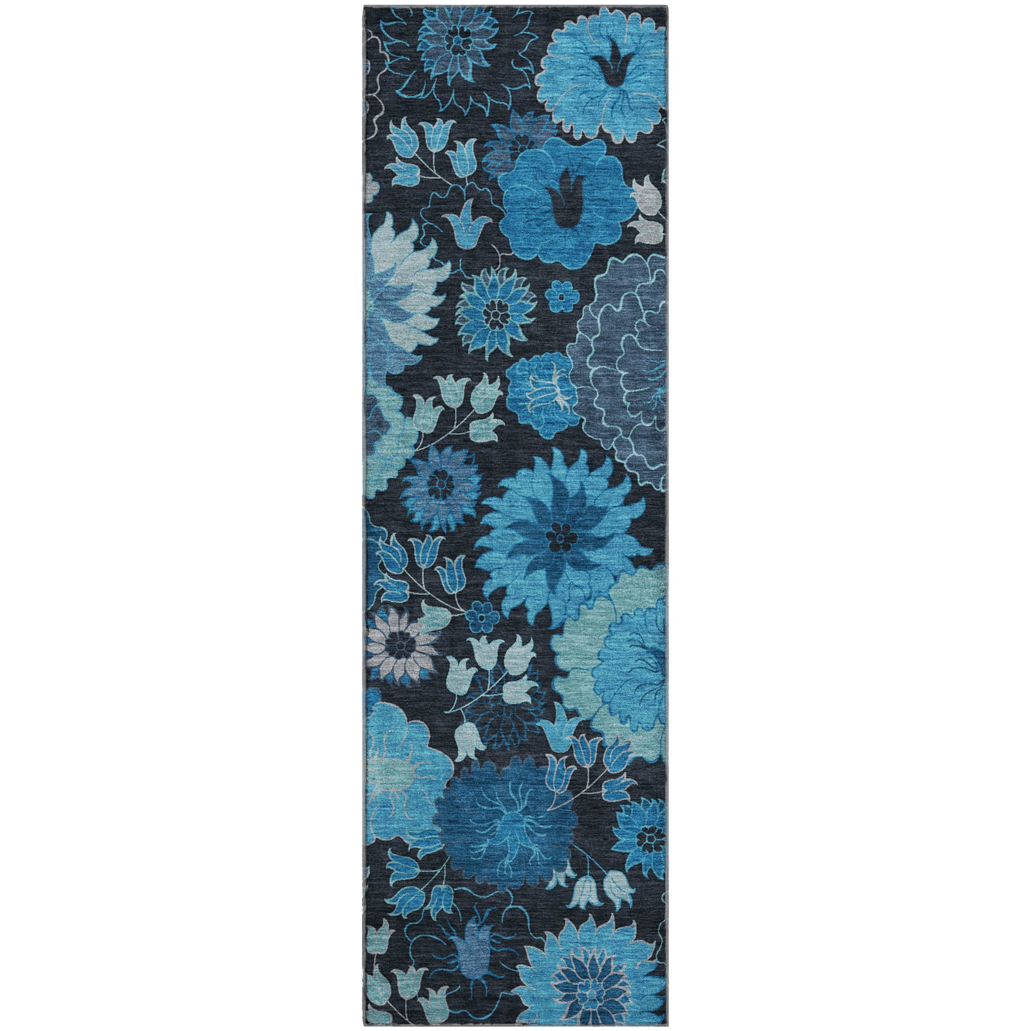 Luang Prabang Machine Washable Transitional Blue Rug 2'3" x 7'6" #shape_Runner