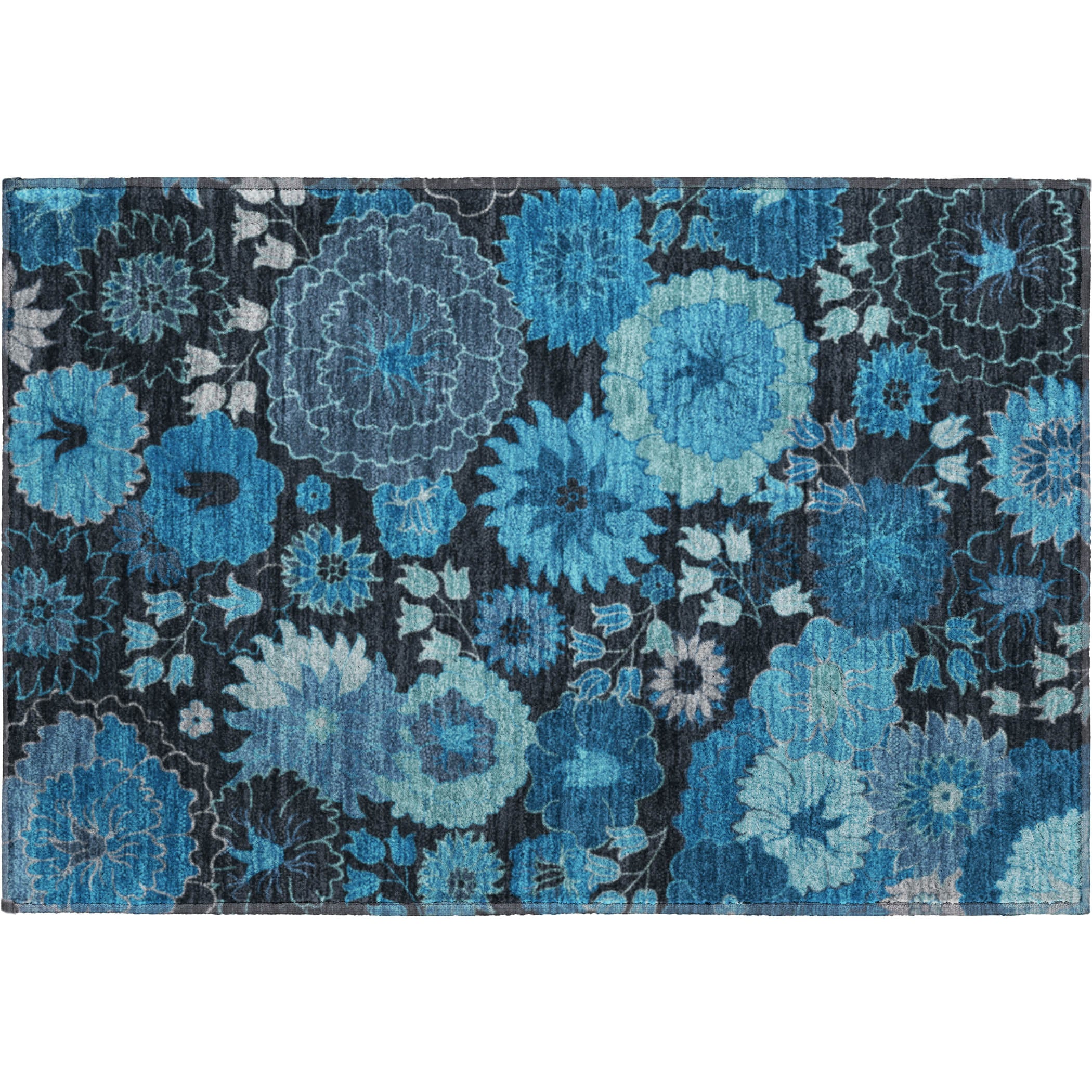 Luang Prabang Machine Washable Transitional Blue Rug 1'8" x 2'6" #shape_Rectangle