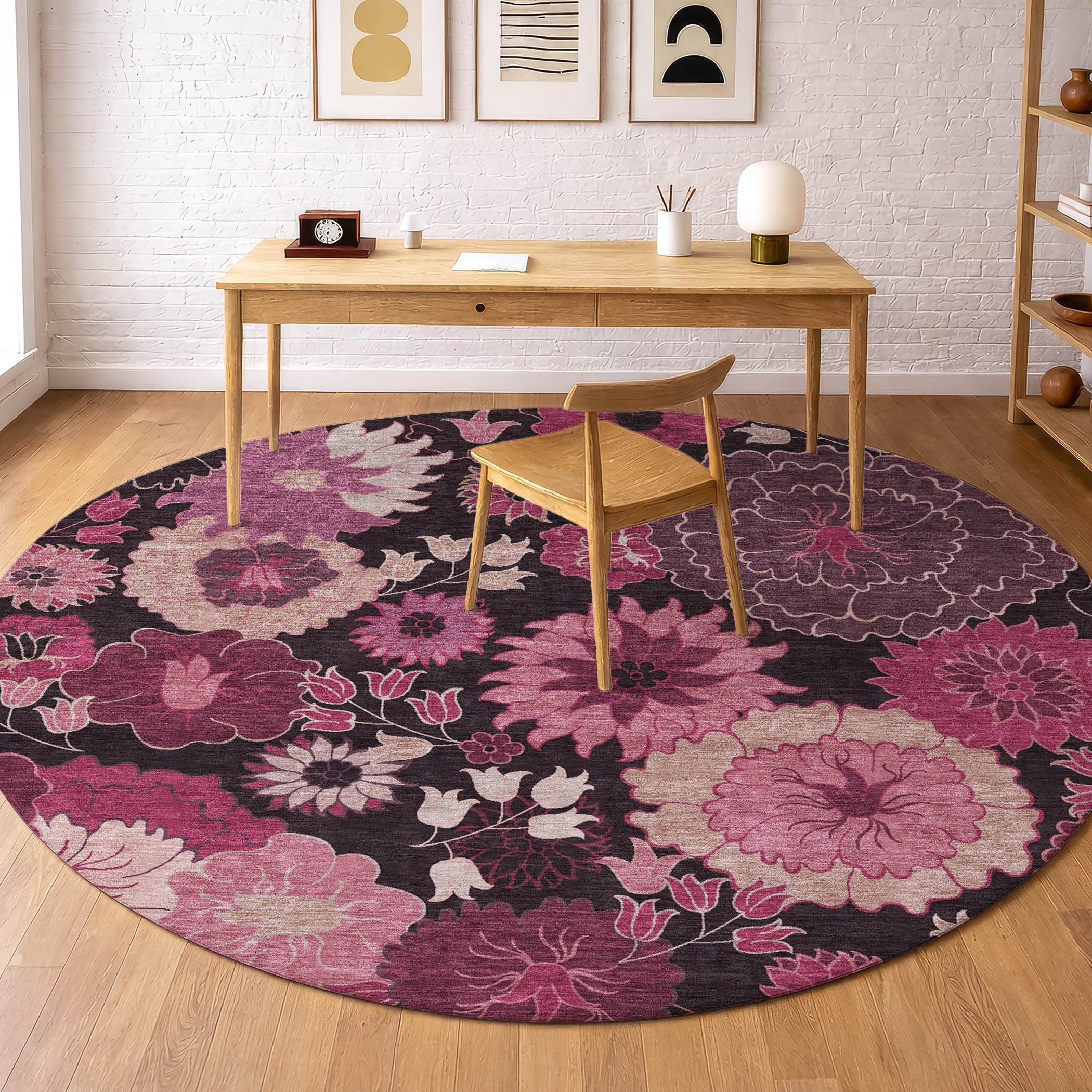 Luang Prabang Machine Washable Transitional Blush Pink Rug 8' x 8' #shape_Round