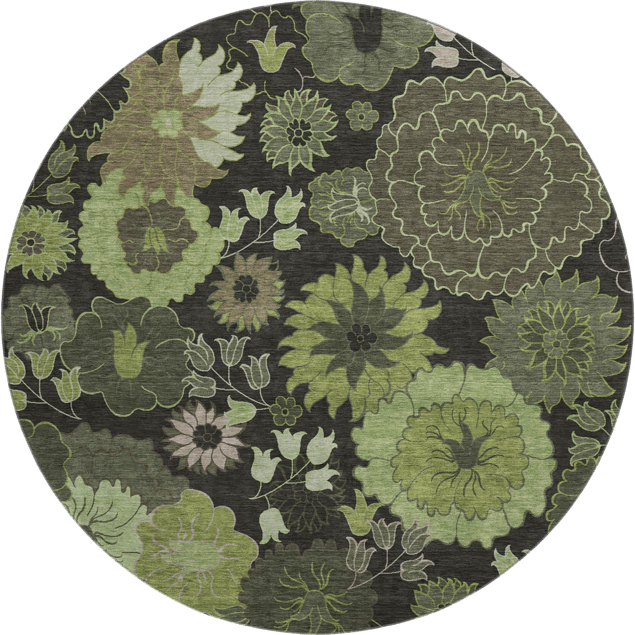 Luang Prabang Machine Washable Transitional Green Rug 8' x 8' #shape_Round