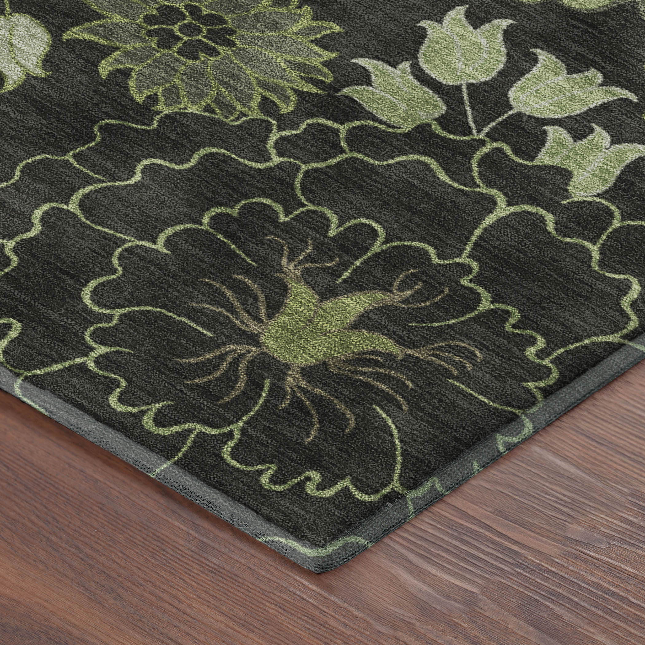 Luang Prabang Machine Washable Transitional Green Rug 1'8" x 2'6" #shape_Rectangle