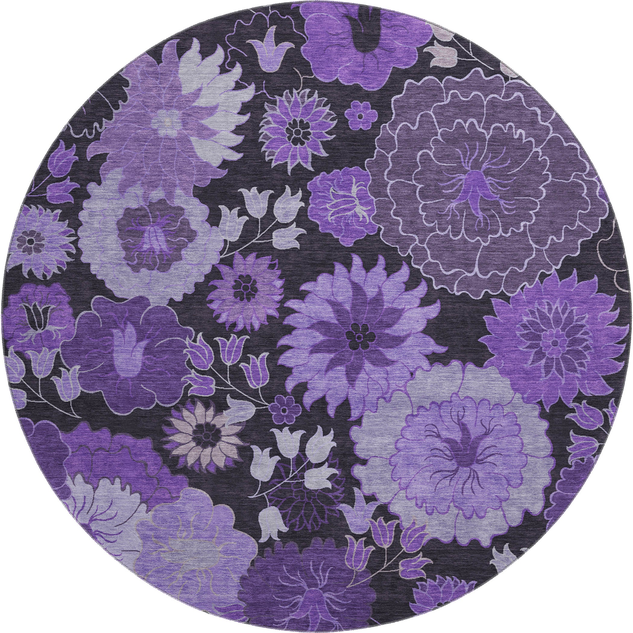 Luang Prabang Machine Washable Transitional Purple Rug 8' x 8' #shape_Round