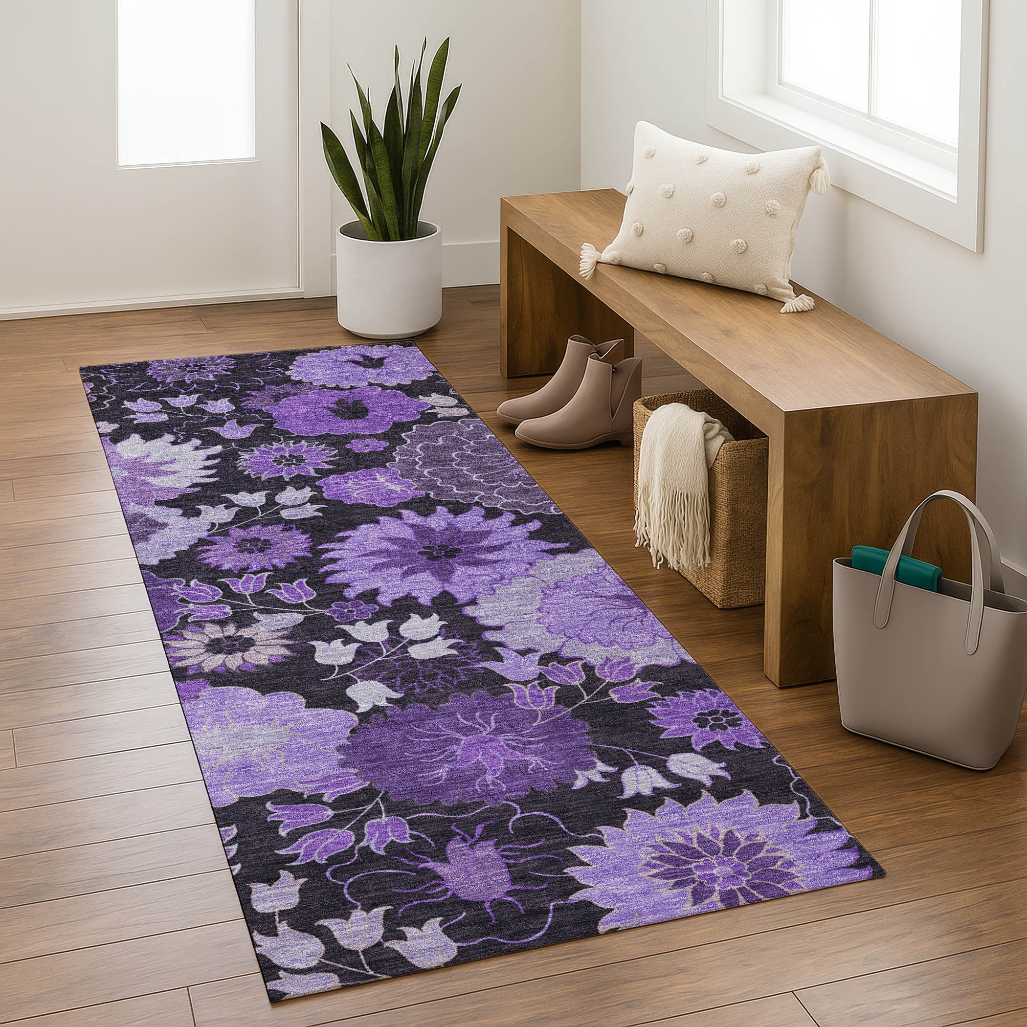 Luang Prabang Machine Washable Transitional Purple Rug 2'3" x 7'6" #shape_Runner