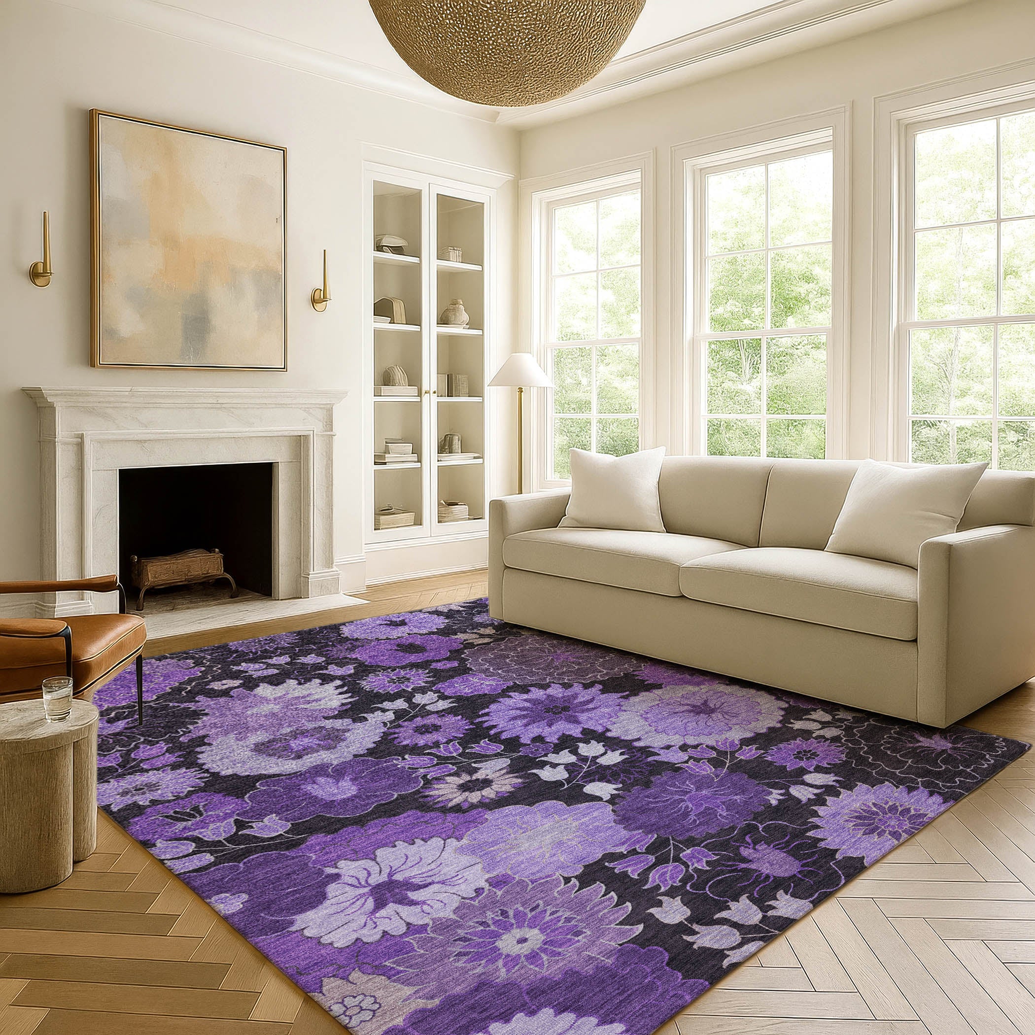Luang Prabang Machine Washable Transitional Purple Rug 3' x 5' #shape_Rectangle
