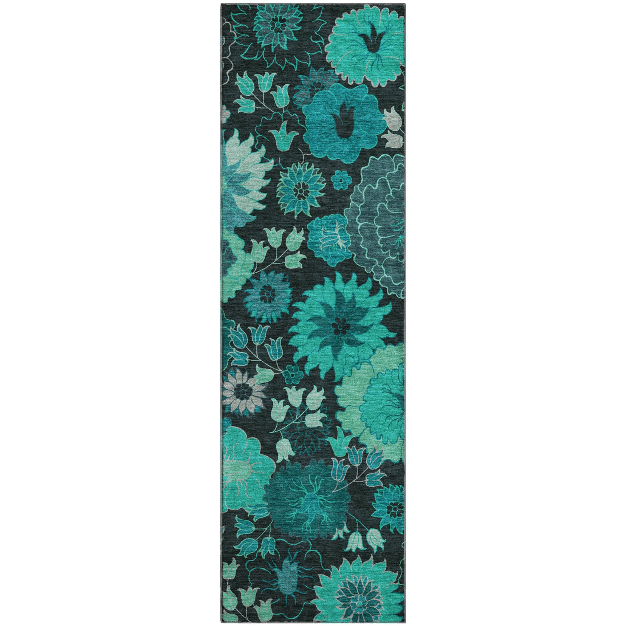 Luang Prabang Machine Washable Transitional Teal Rug 2'3" x 7'6" #shape_Runner