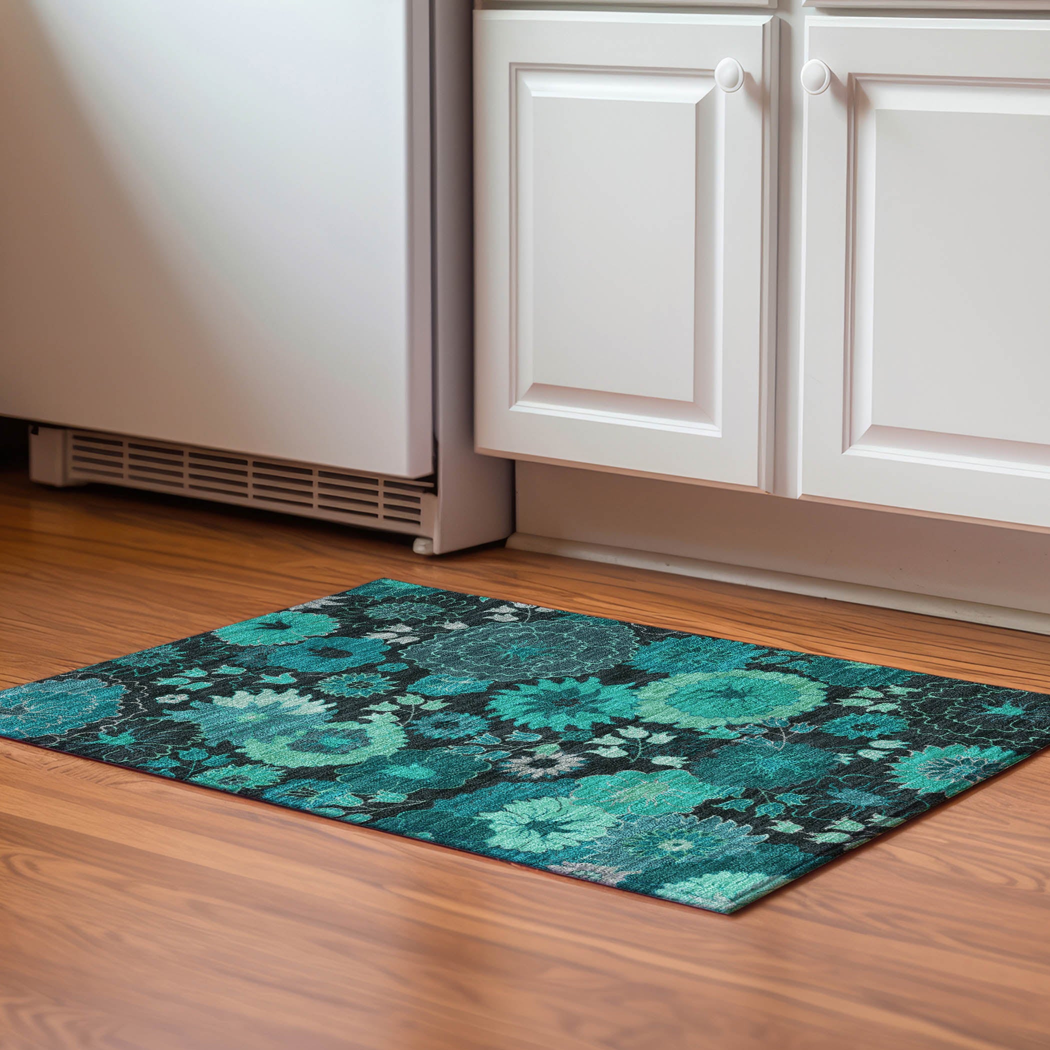 Luang Prabang Machine Washable Transitional Teal Rug 1'8" x 2'6" #shape_Rectangle