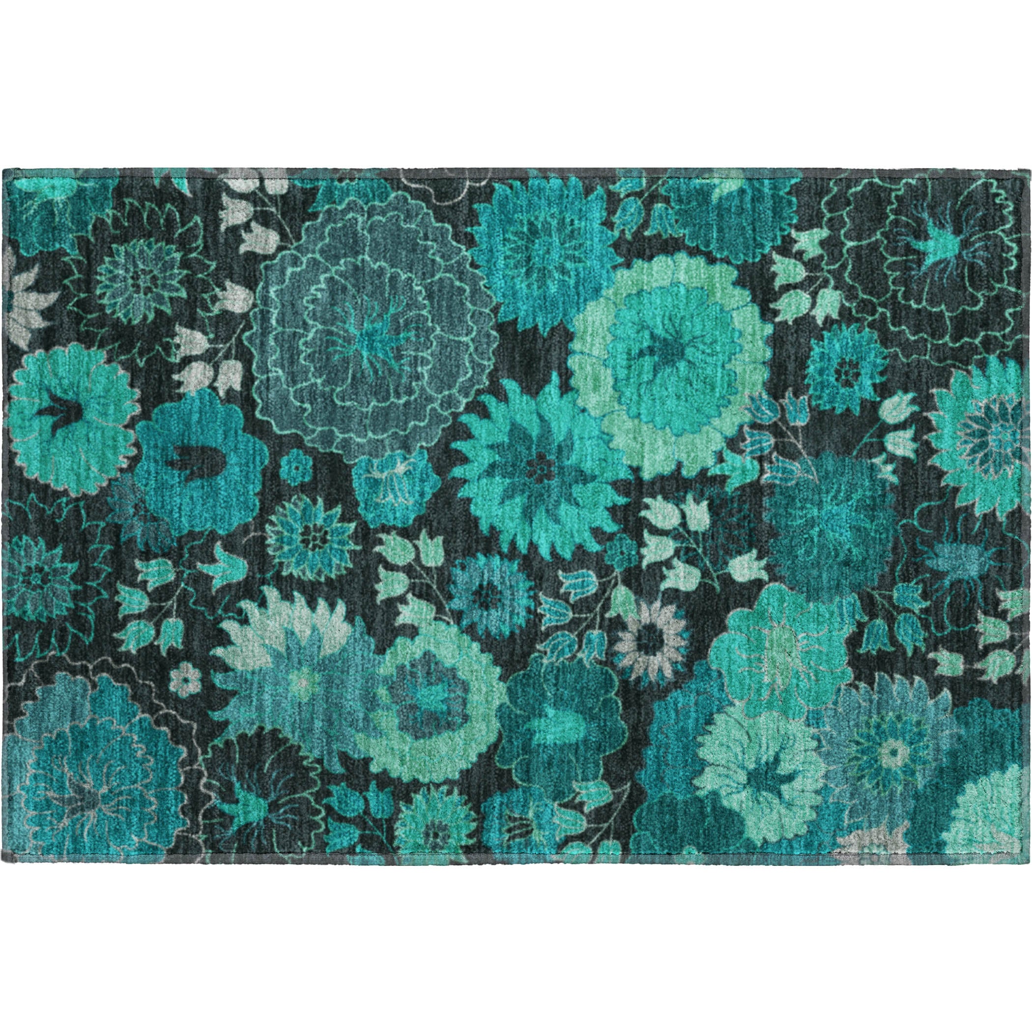 Luang Prabang Machine Washable Transitional Teal Rug 1'8" x 2'6" #shape_Rectangle