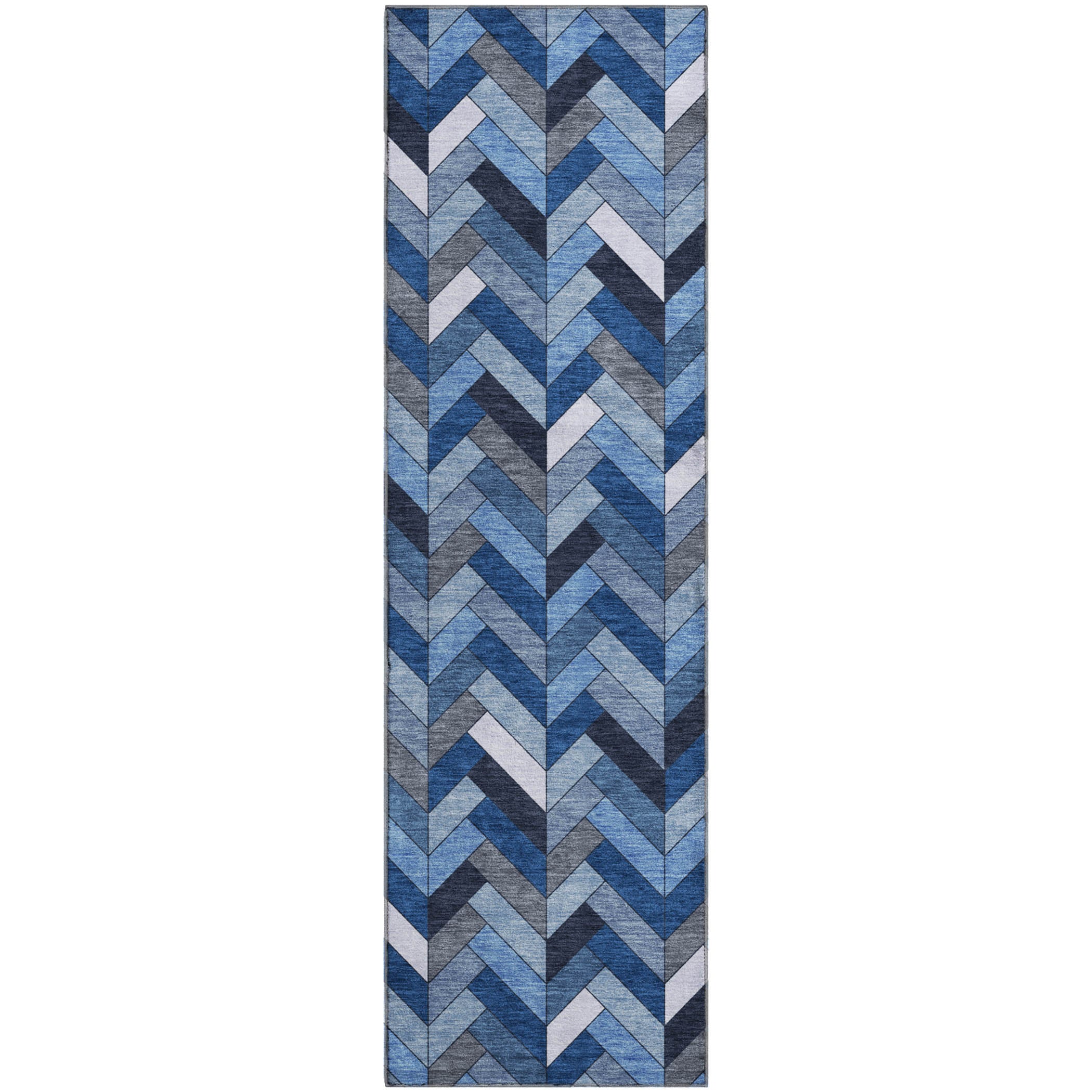 Cairo Machine Washable Transitional Blue Rug 2'3" x 7'6" #shape_Runner