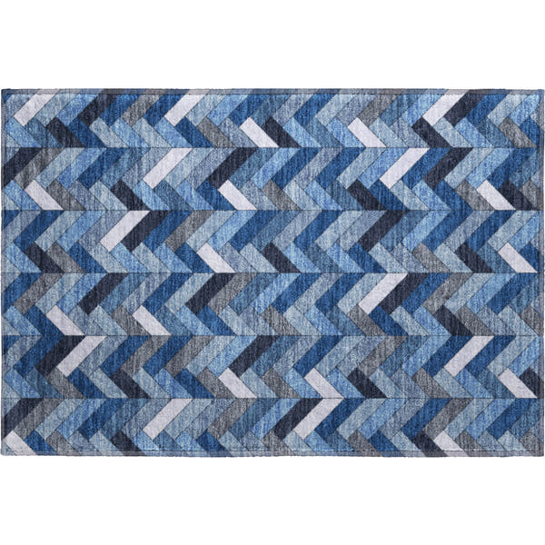 Cairo Machine Washable Transitional Blue Rug 1'8" x 2'6"
