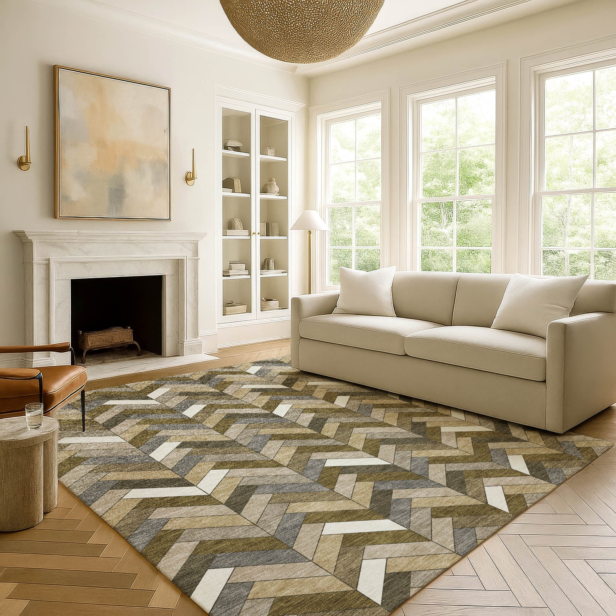 Cairo Machine Washable Transitional Brown Rug 3' x 5' #shape_Rectangle