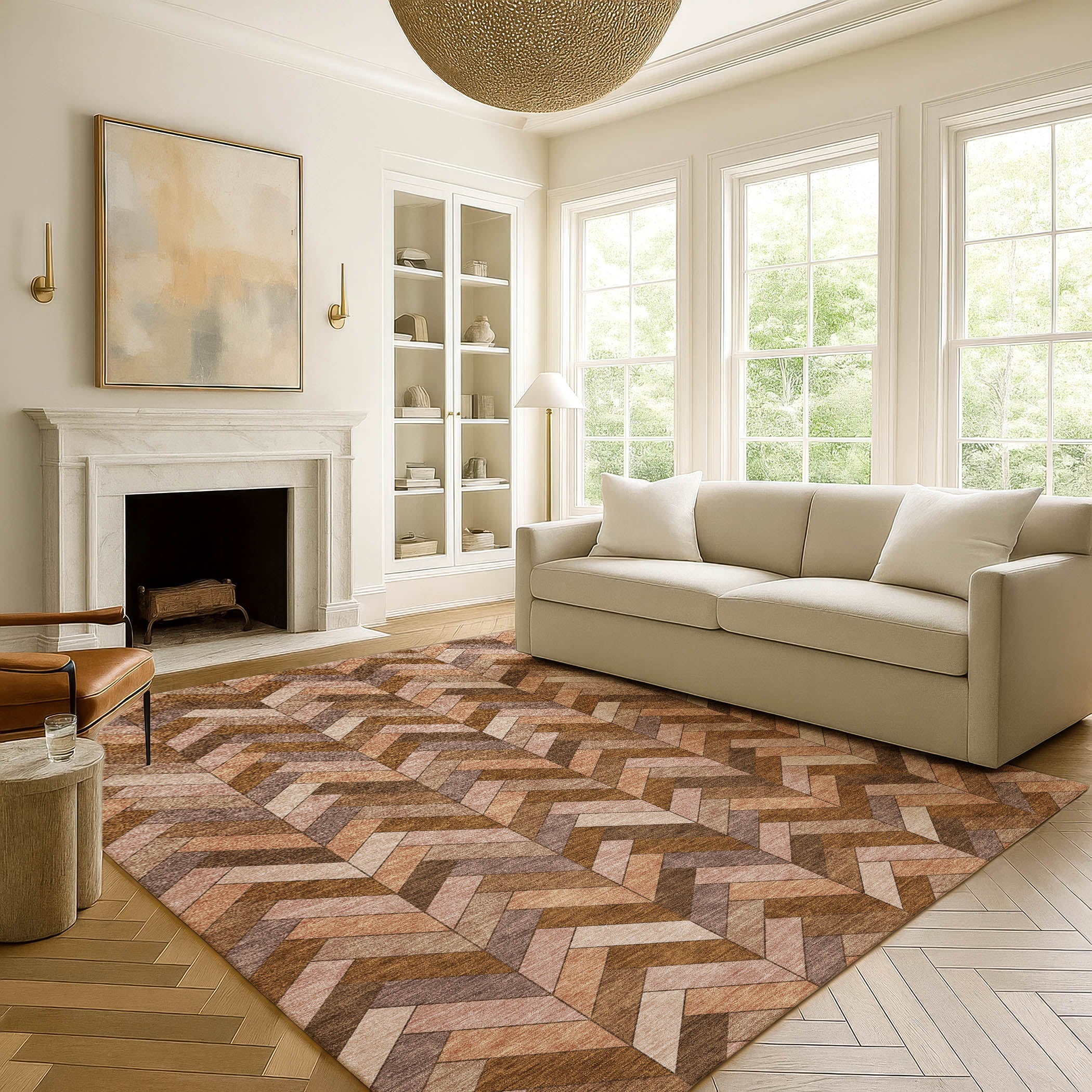 Cairo Machine Washable Transitional Copper Orange Rug 3' x 5' #shape_Rectangle