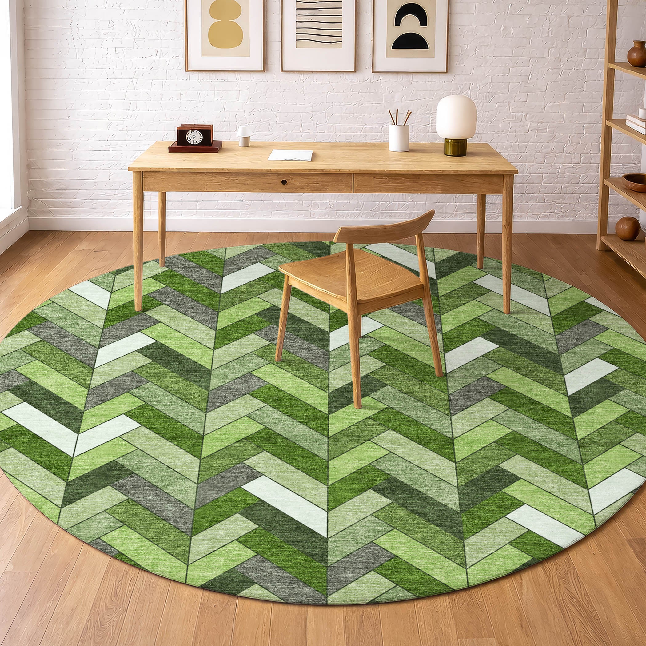 Cairo Machine Washable Transitional Olive Green Rug 8' x 8' #shape_Round