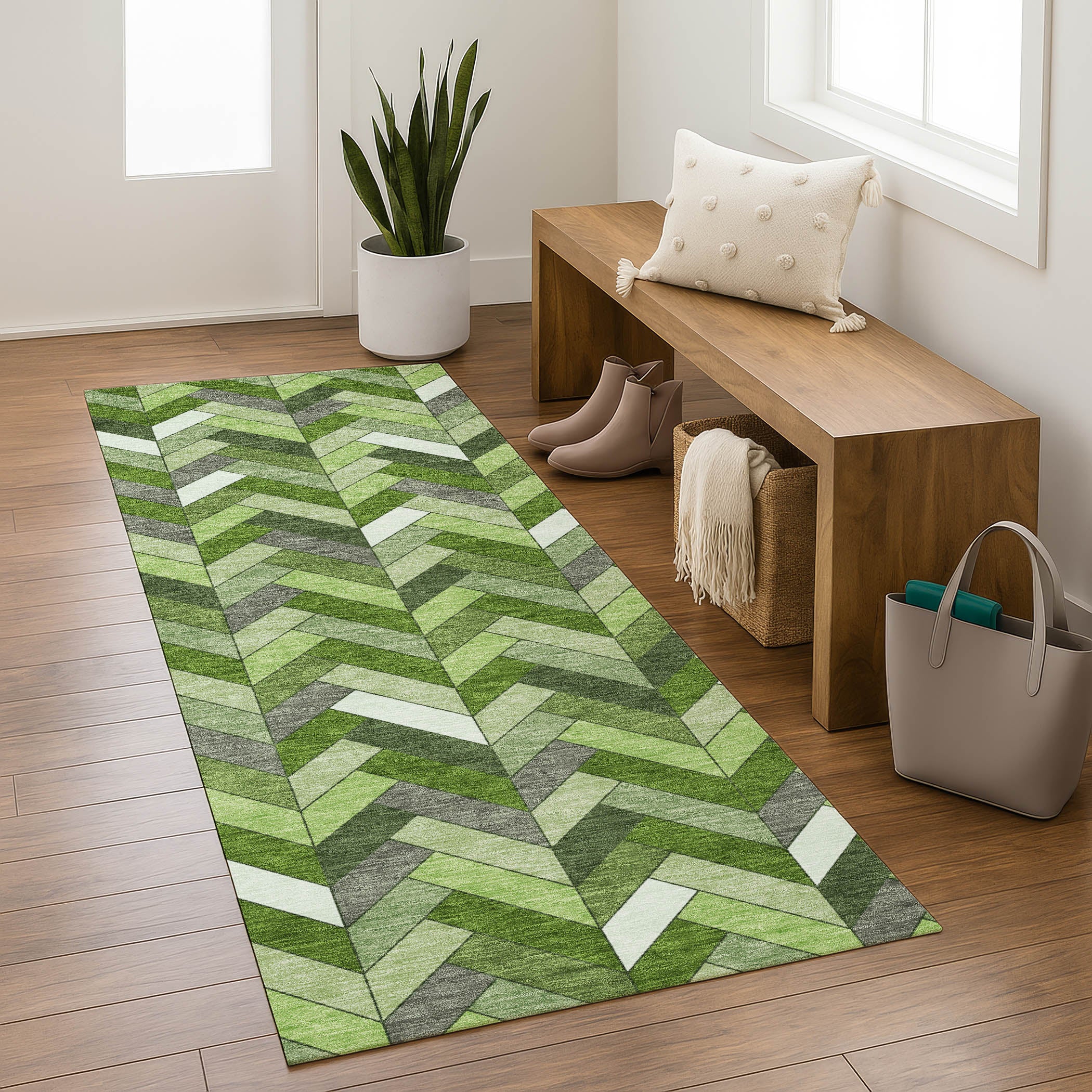Cairo Machine Washable Transitional Olive Green Rug 2'3" x 7'6" #shape_Runner