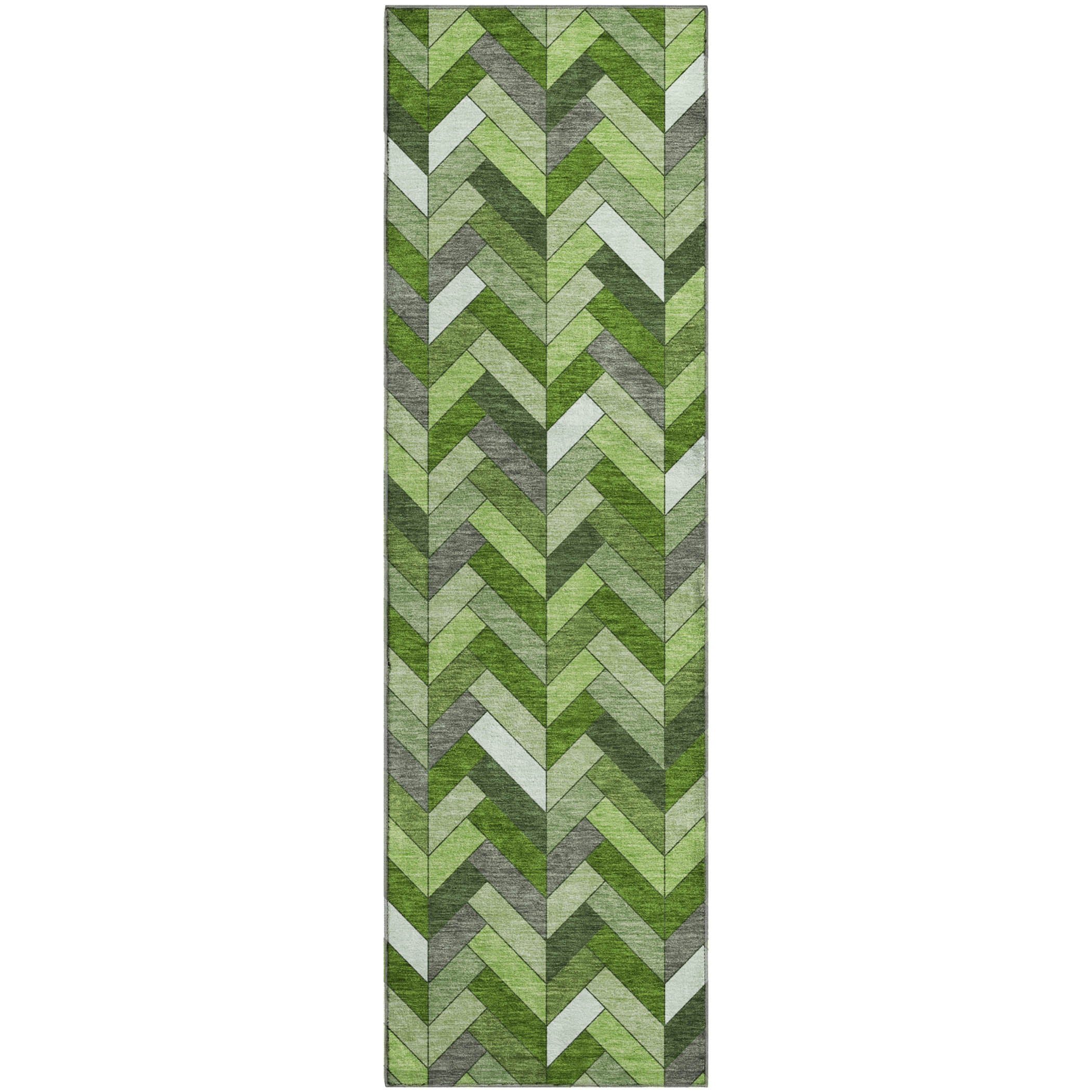 Cairo Machine Washable Transitional Olive Green Rug 2'3" x 7'6" #shape_Runner