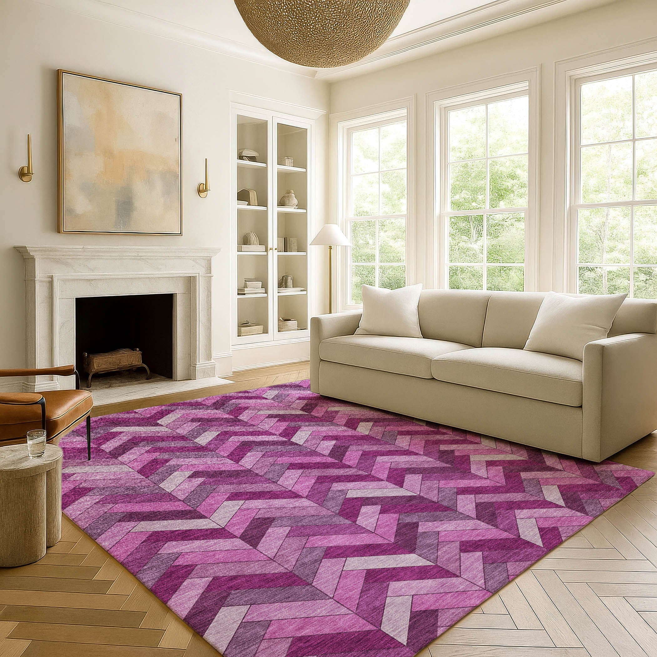 Cairo Machine Washable Transitional Pink Rug 3' x 5' #shape_Rectangle
