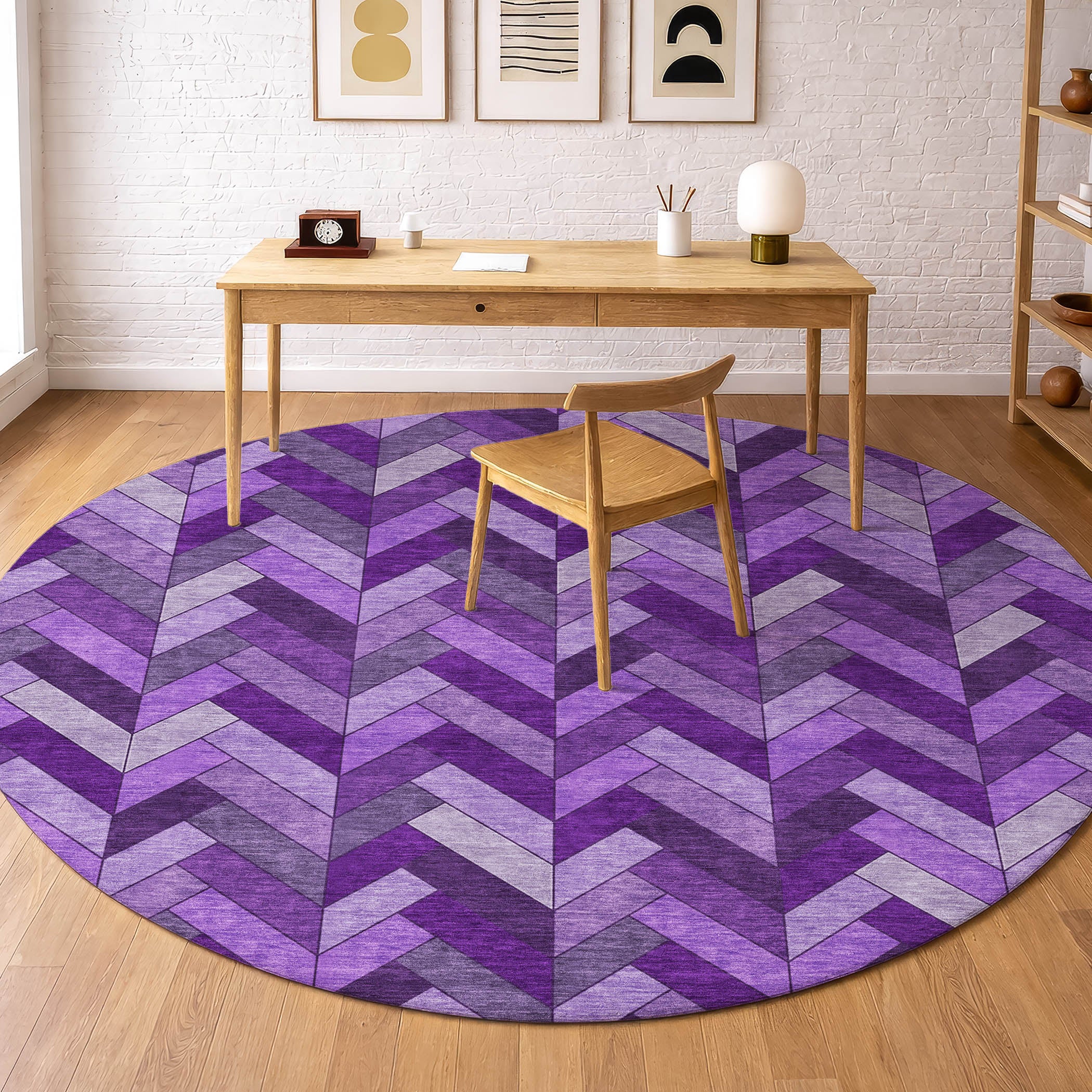 Cairo Machine Washable Transitional Purple Rug 8' x 8' #shape_Round