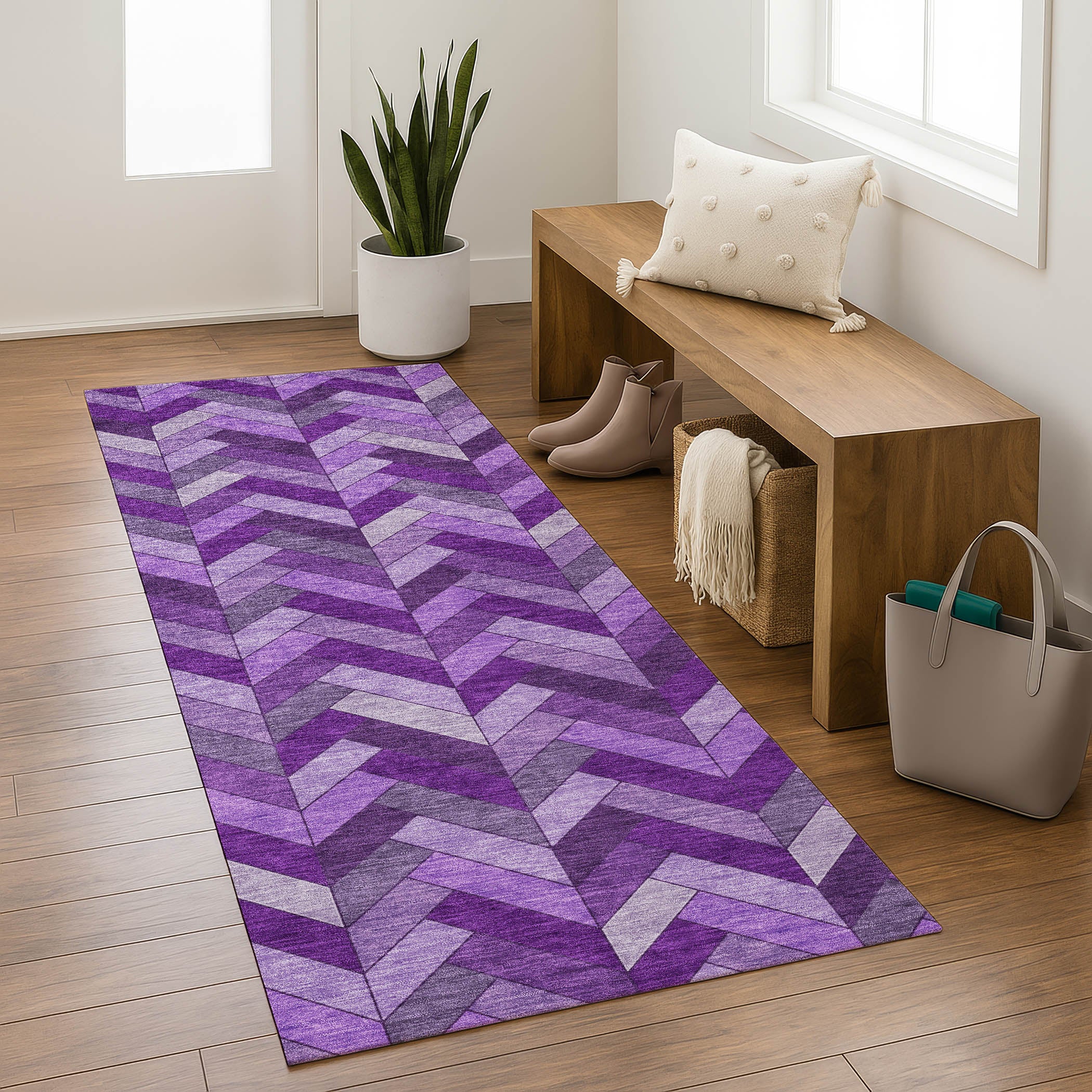 Cairo Machine Washable Transitional Purple Rug 2'3" x 7'6" #shape_Runner