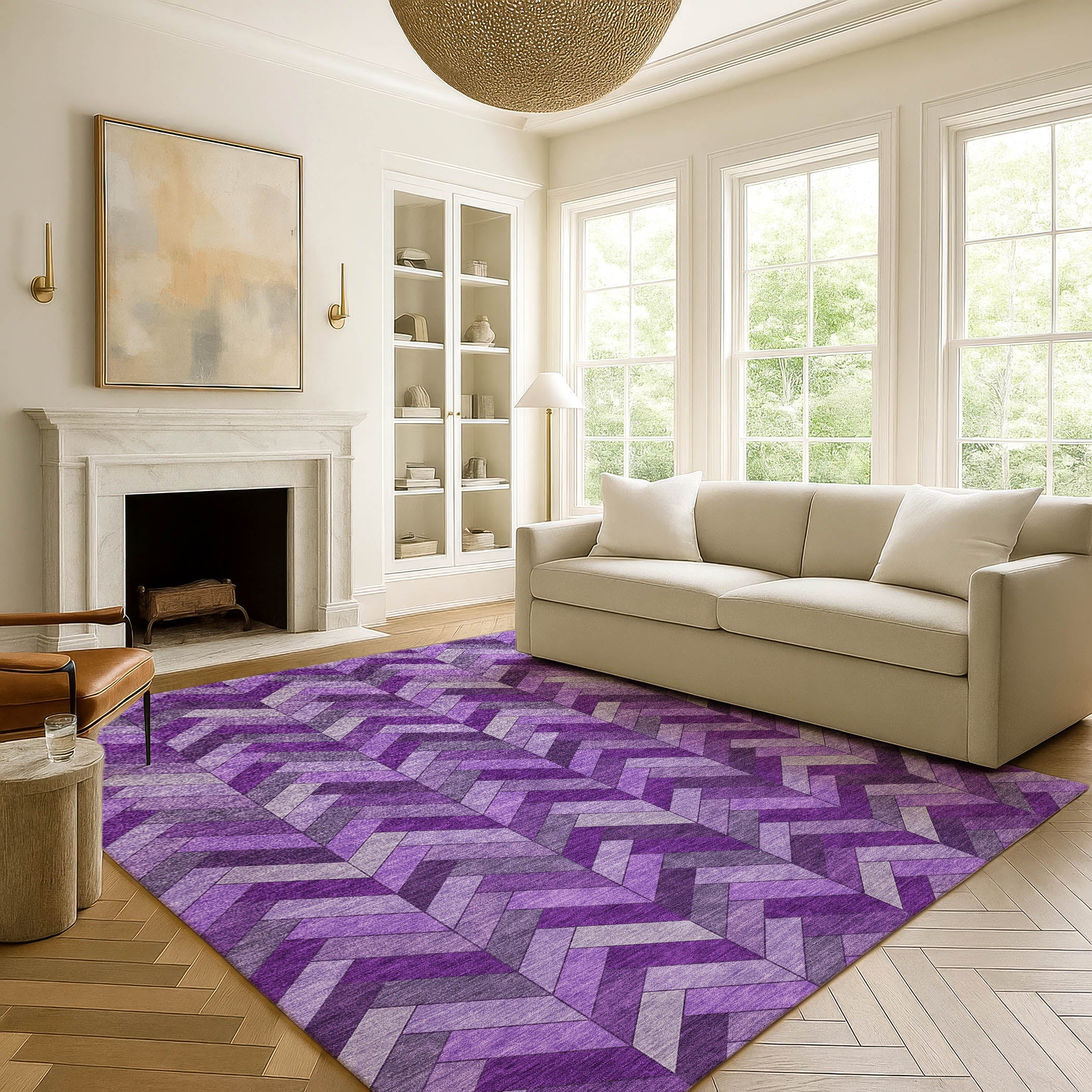 Cairo Machine Washable Transitional Purple Rug 3' x 5' #shape_Rectangle