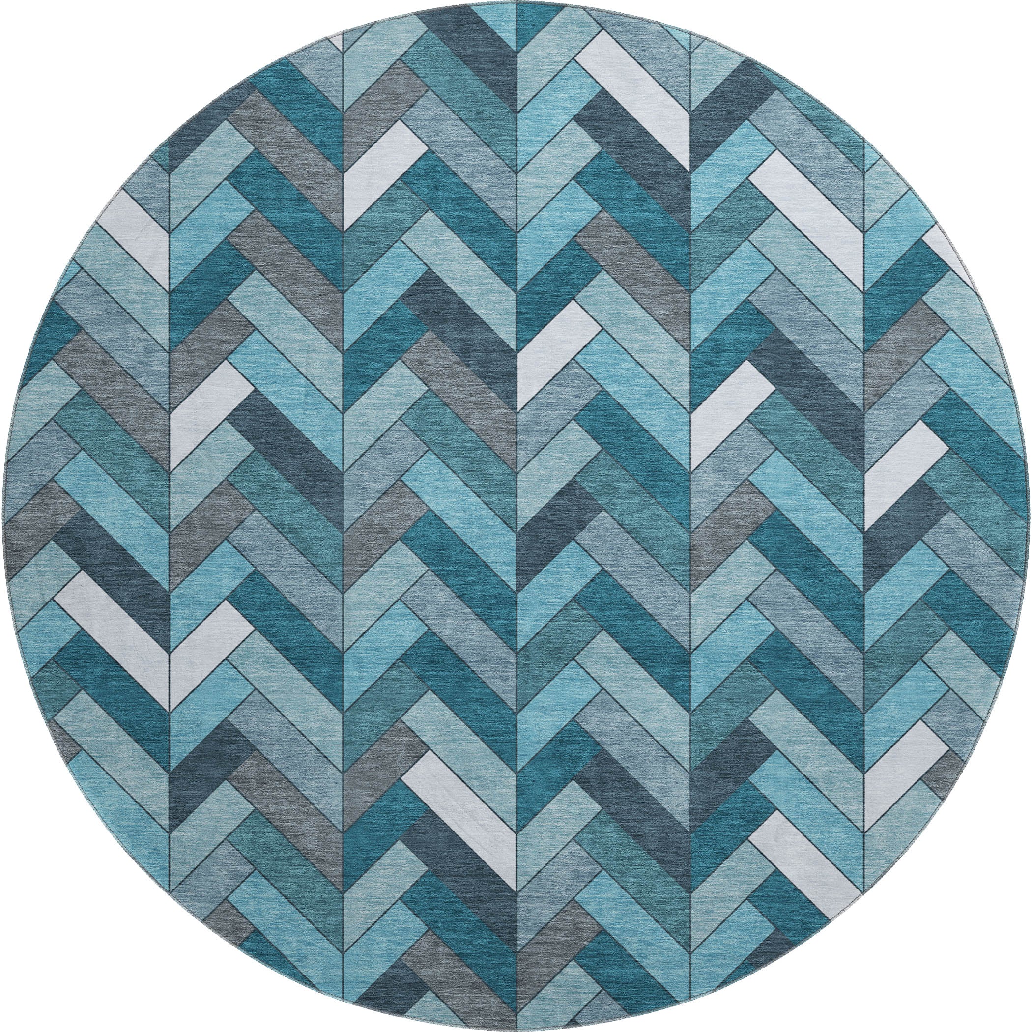 Cairo Machine Washable Transitional Teal Rug 8' x 8' #shape_Round