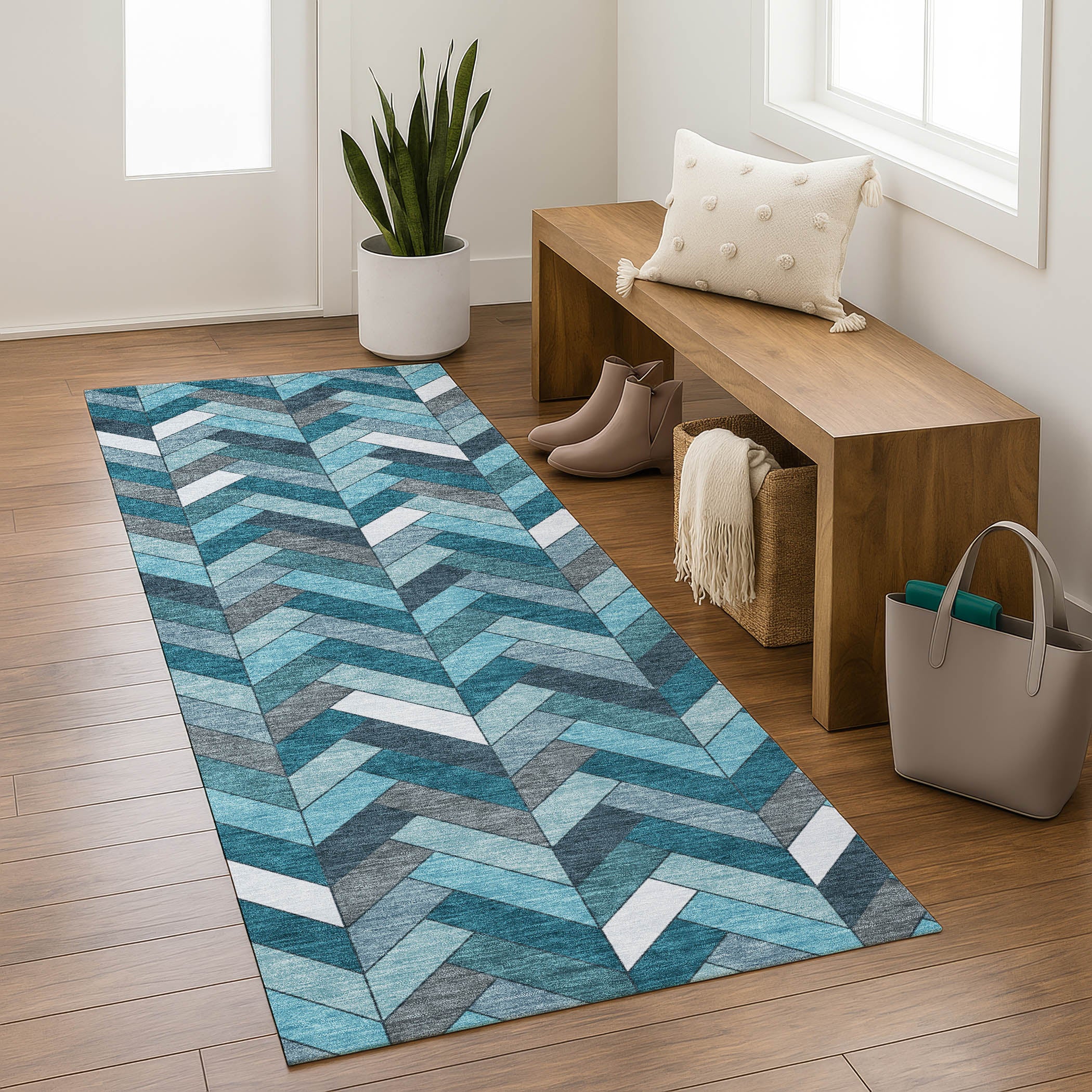 Cairo Machine Washable Transitional Teal Rug 2'3" x 7'6" #shape_Runner