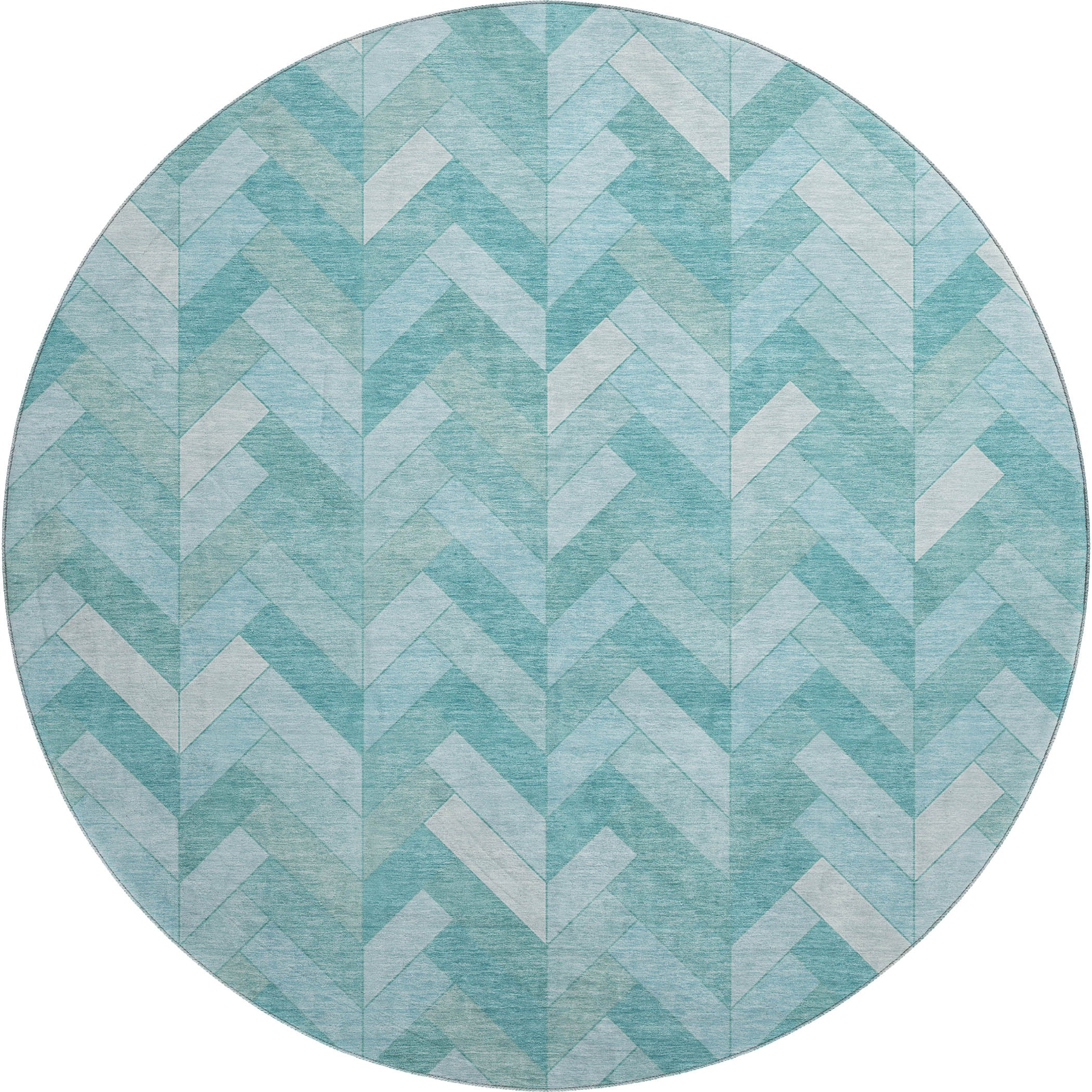 Bangkok Machine Washable Transitional Aqua Teal Rug 8' x 8' #shape_Round