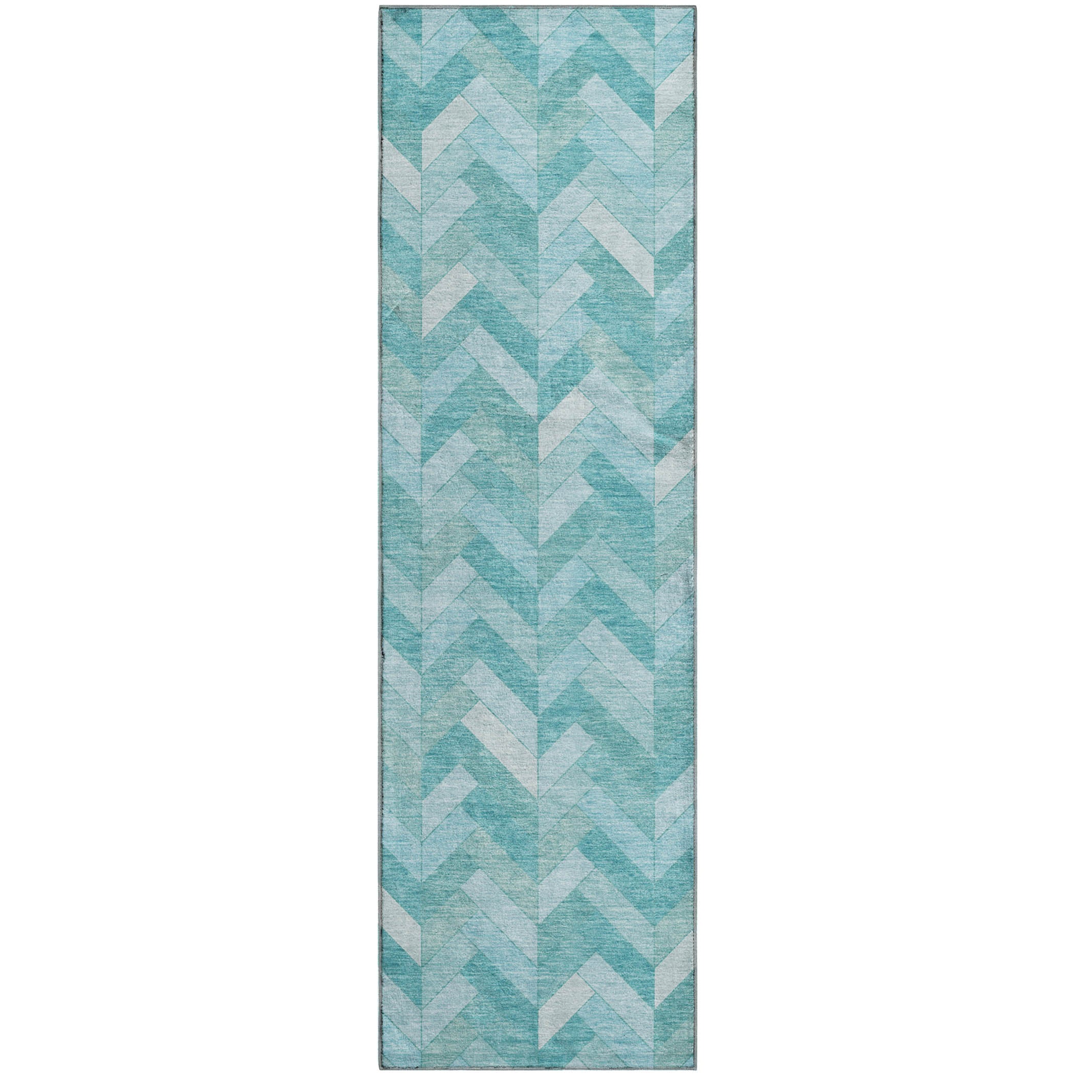 Bangkok Machine Washable Transitional Aqua Teal Rug 2'3" x 7'6" #shape_Runner