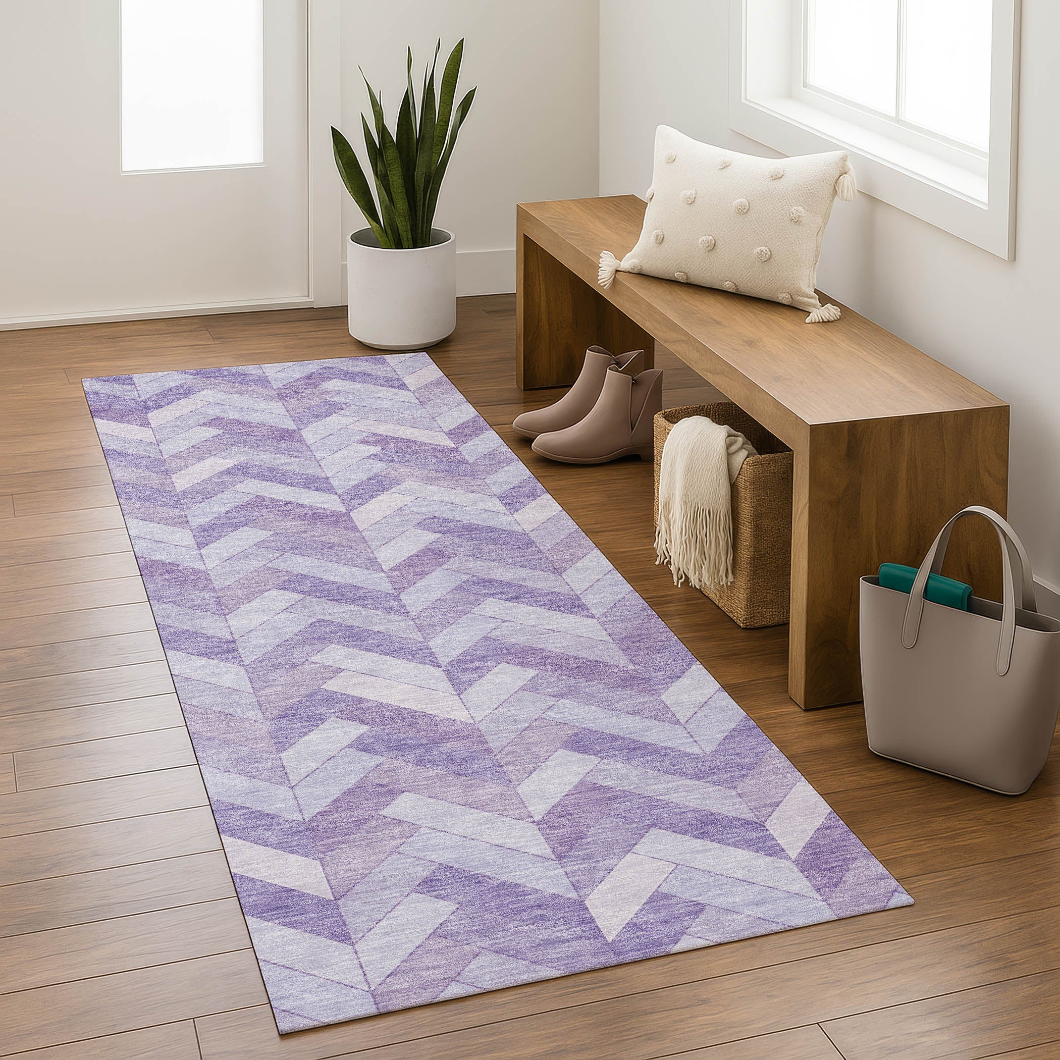 Bangkok Machine Washable Transitional Plum Purple Rug 2'3" x 7'6" #shape_Runner
