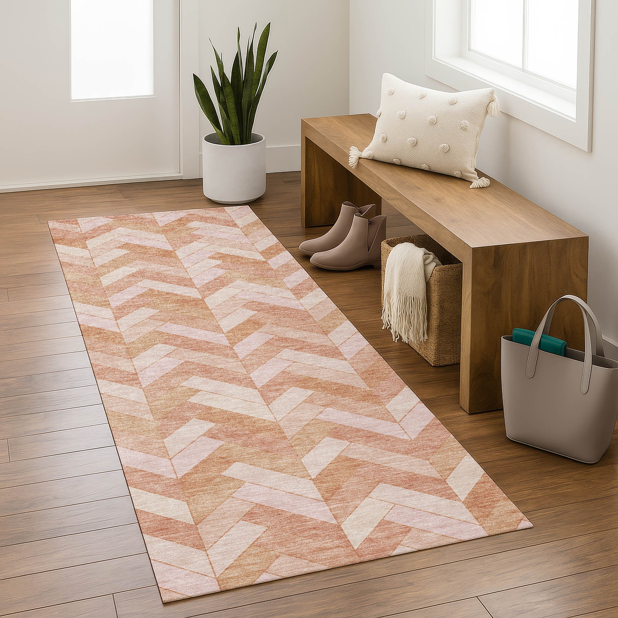 Bangkok Machine Washable Transitional Salmon Orange Rug 2'3" x 7'6" #shape_Runner