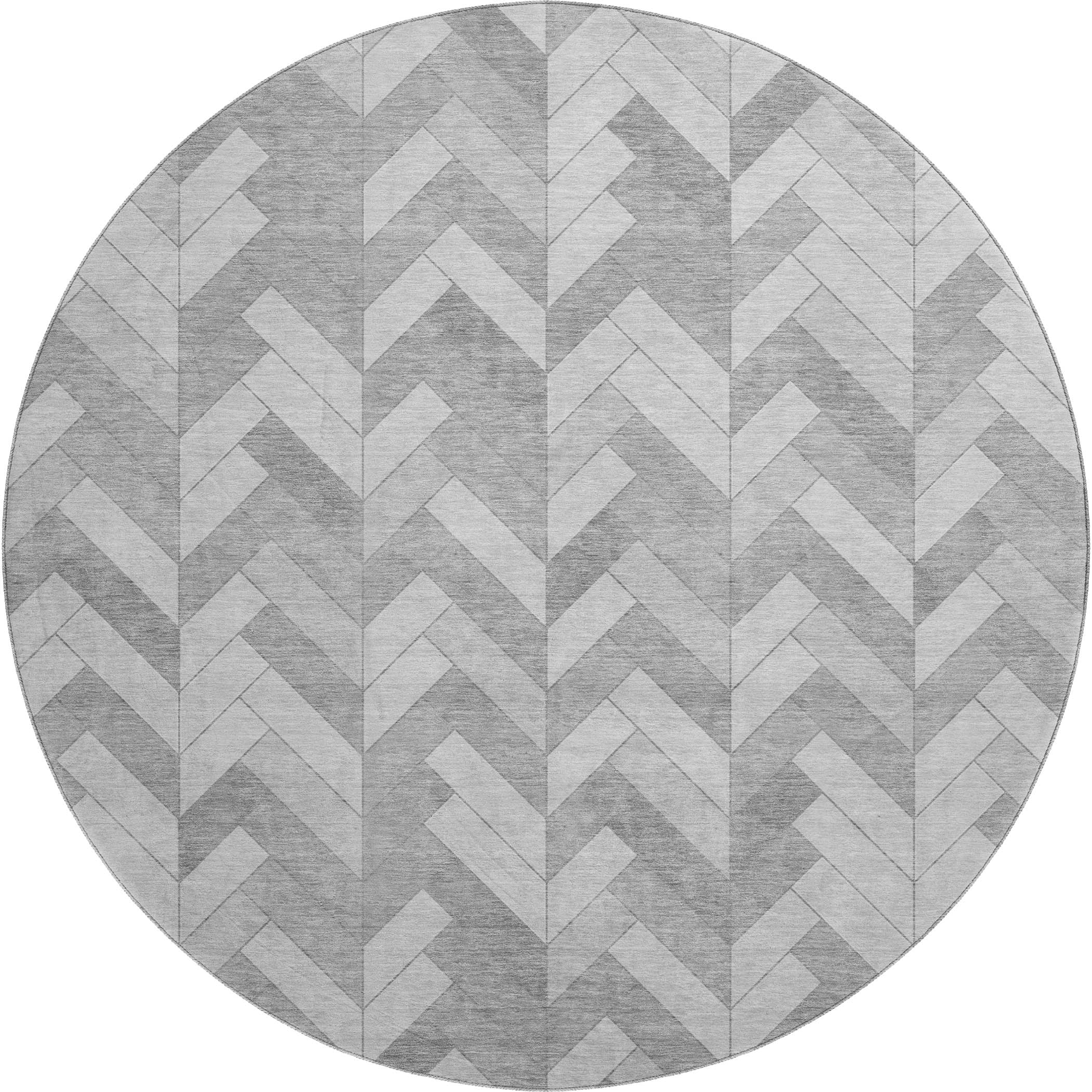 Bangkok Machine Washable Transitional Silver Gray Rug 8' x 8' #shape_Round