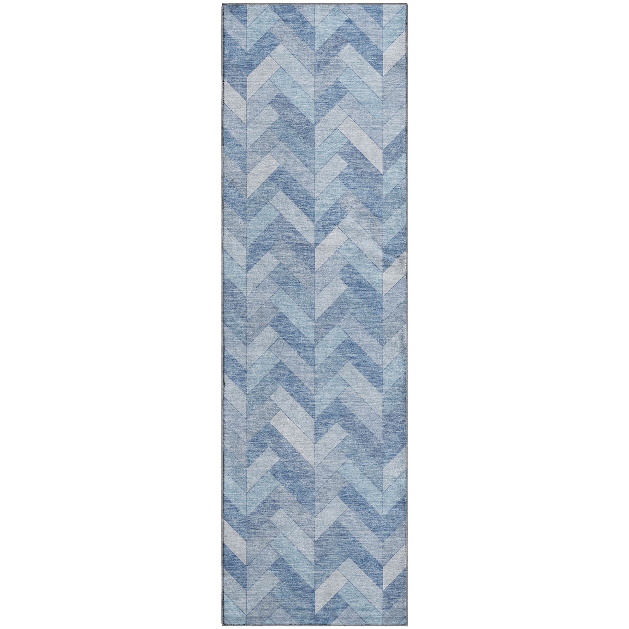 Bangkok Machine Washable Transitional Sky Blue Rug 2'3" x 7'6" #shape_Runner