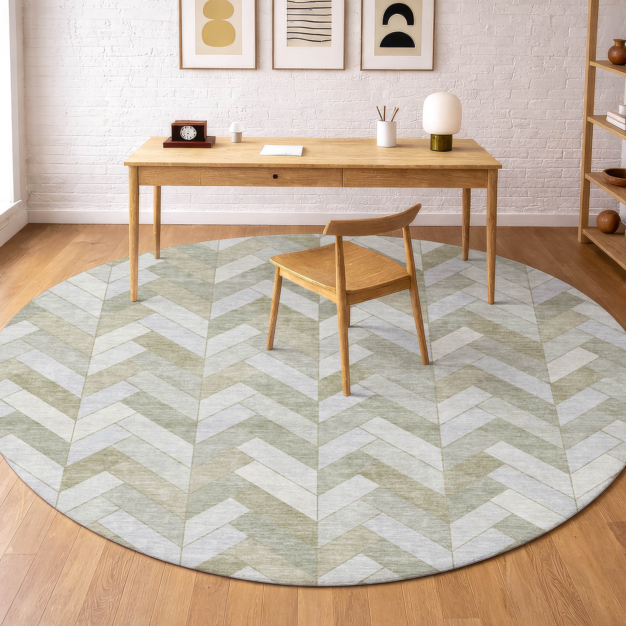 Bangkok Machine Washable Transitional Taupe Brown Rug 8' x 8' #shape_Round
