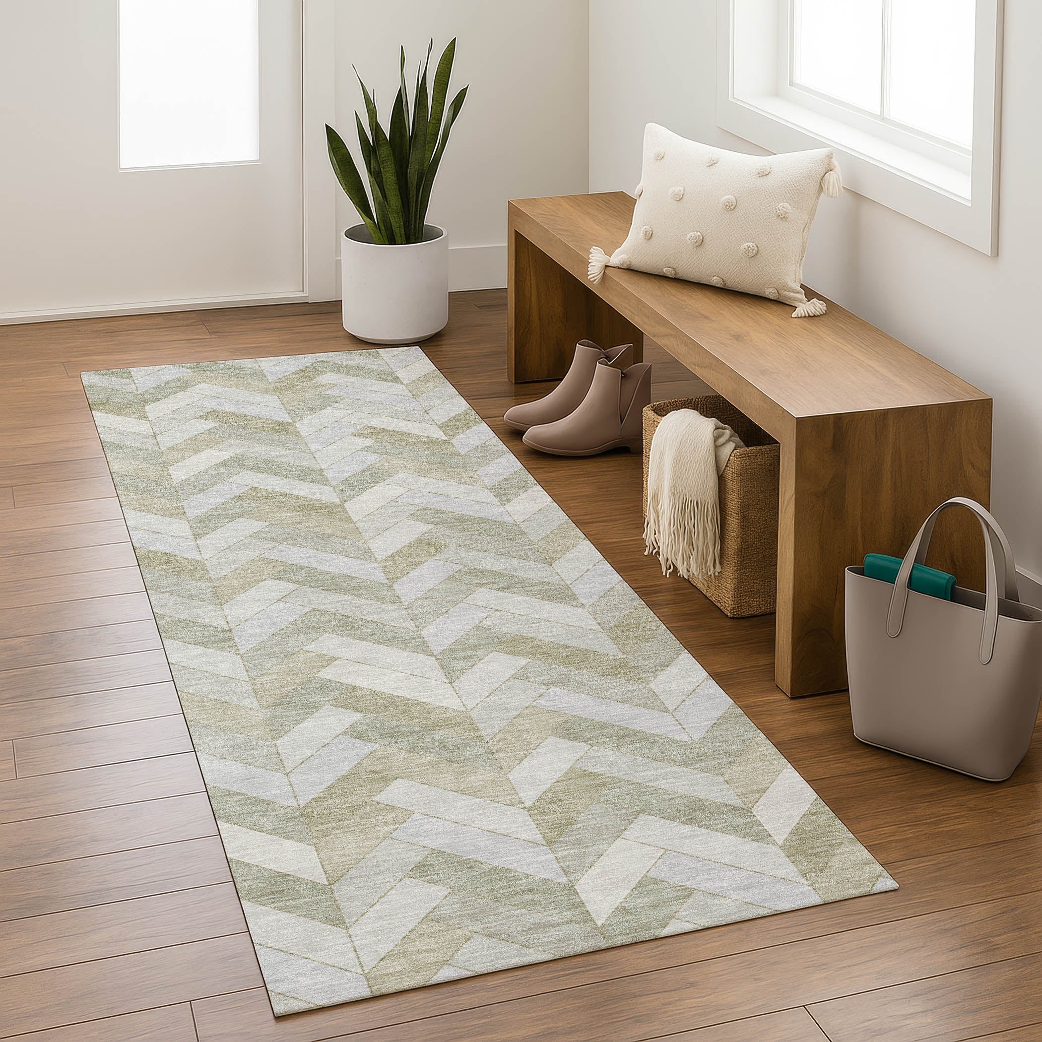 Bangkok Machine Washable Transitional Taupe Brown Rug 2'3" x 7'6" #shape_Runner