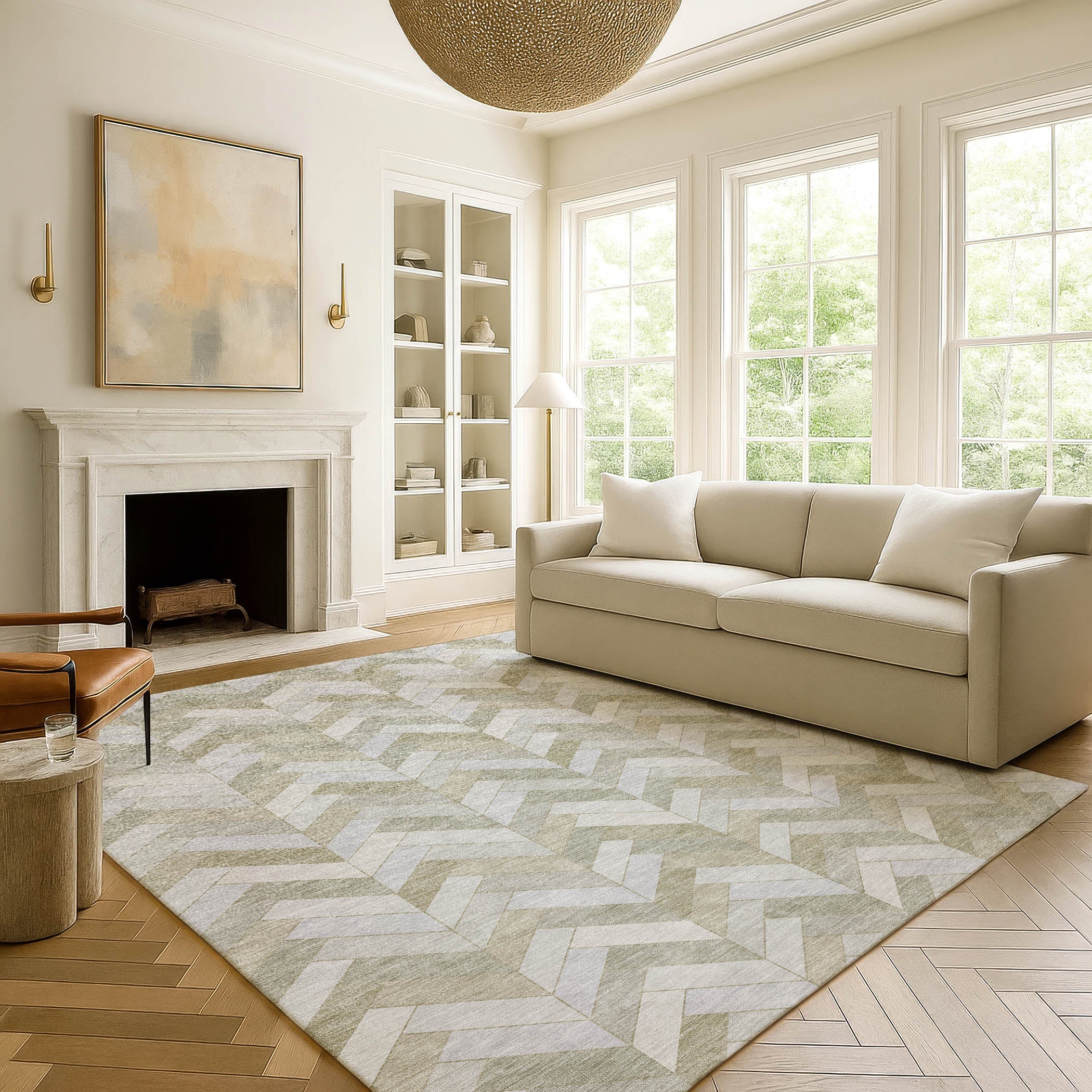 Bangkok Machine Washable Transitional Taupe Brown Rug 3' x 5' #shape_Rectangle
