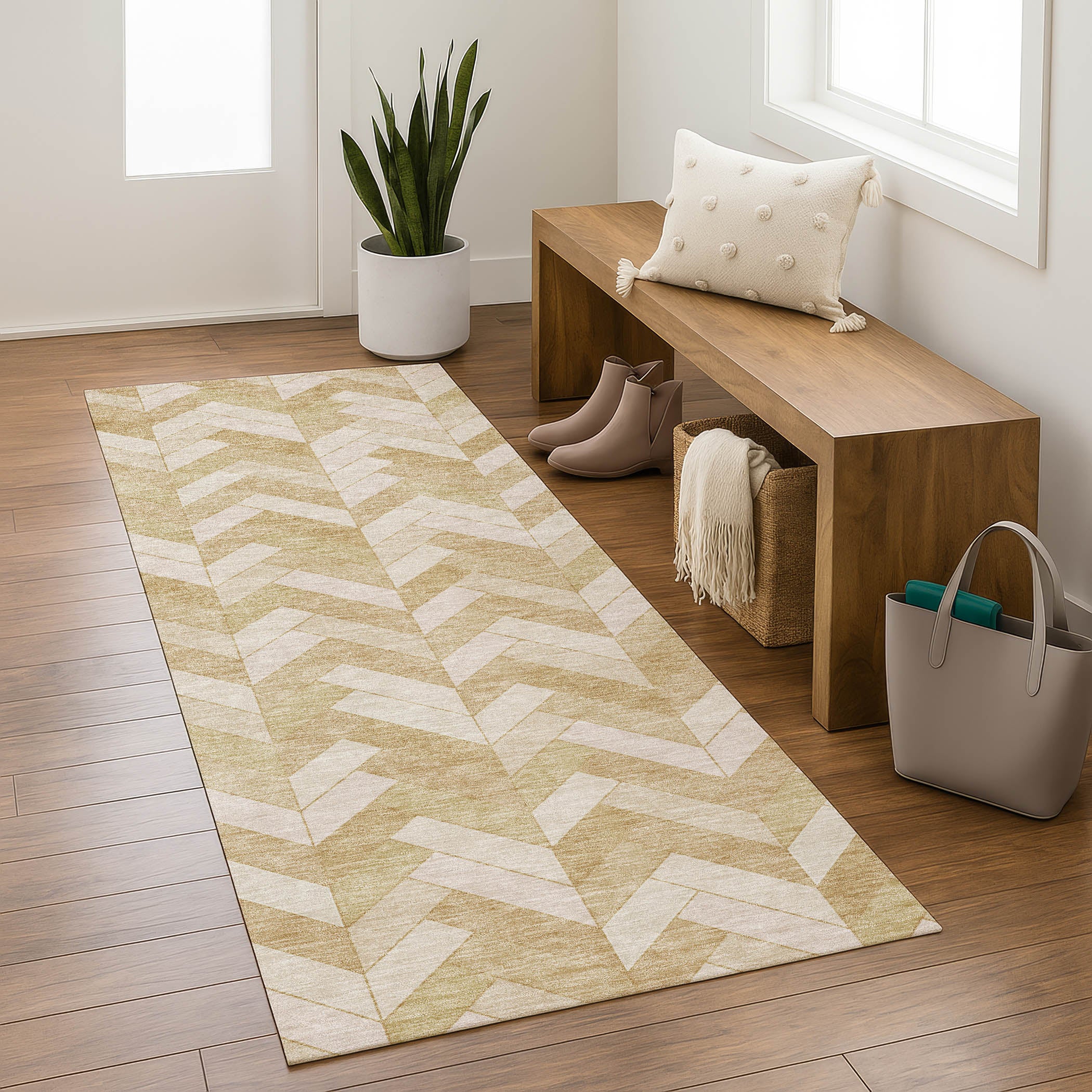 Bangkok Machine Washable Transitional Wheat Gold Rug 2'3" x 7'6" #shape_Runner