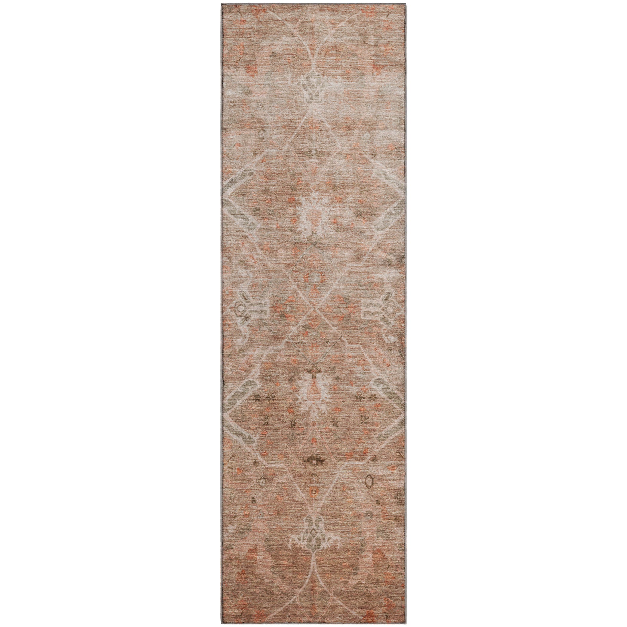 Athens Machine Washable Traditional Coral Orange Rug 2'3" x 7'6" #shape_Runner