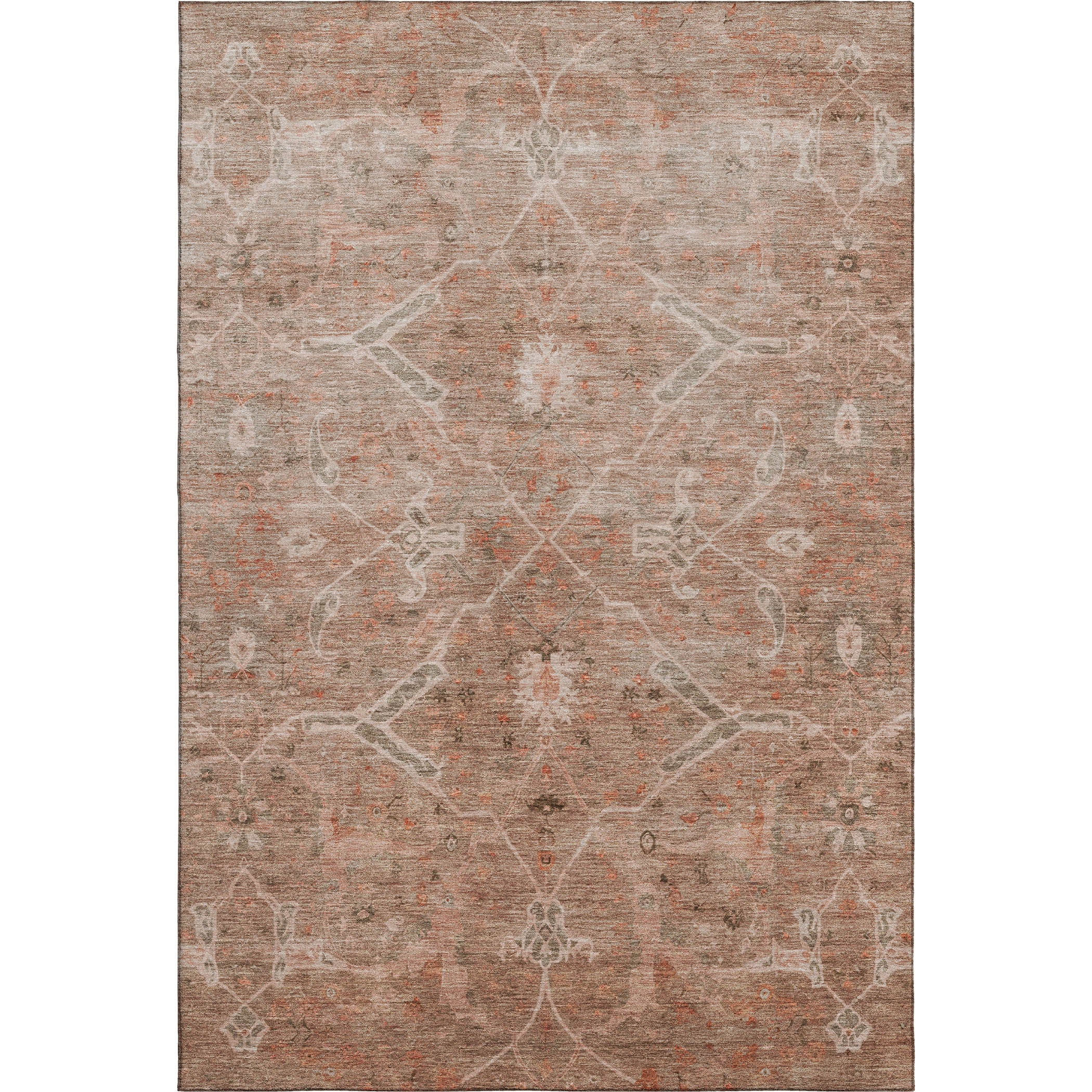 Athens Machine Washable Traditional Coral Orange Rug 3' x 5' #shape_Rectangle