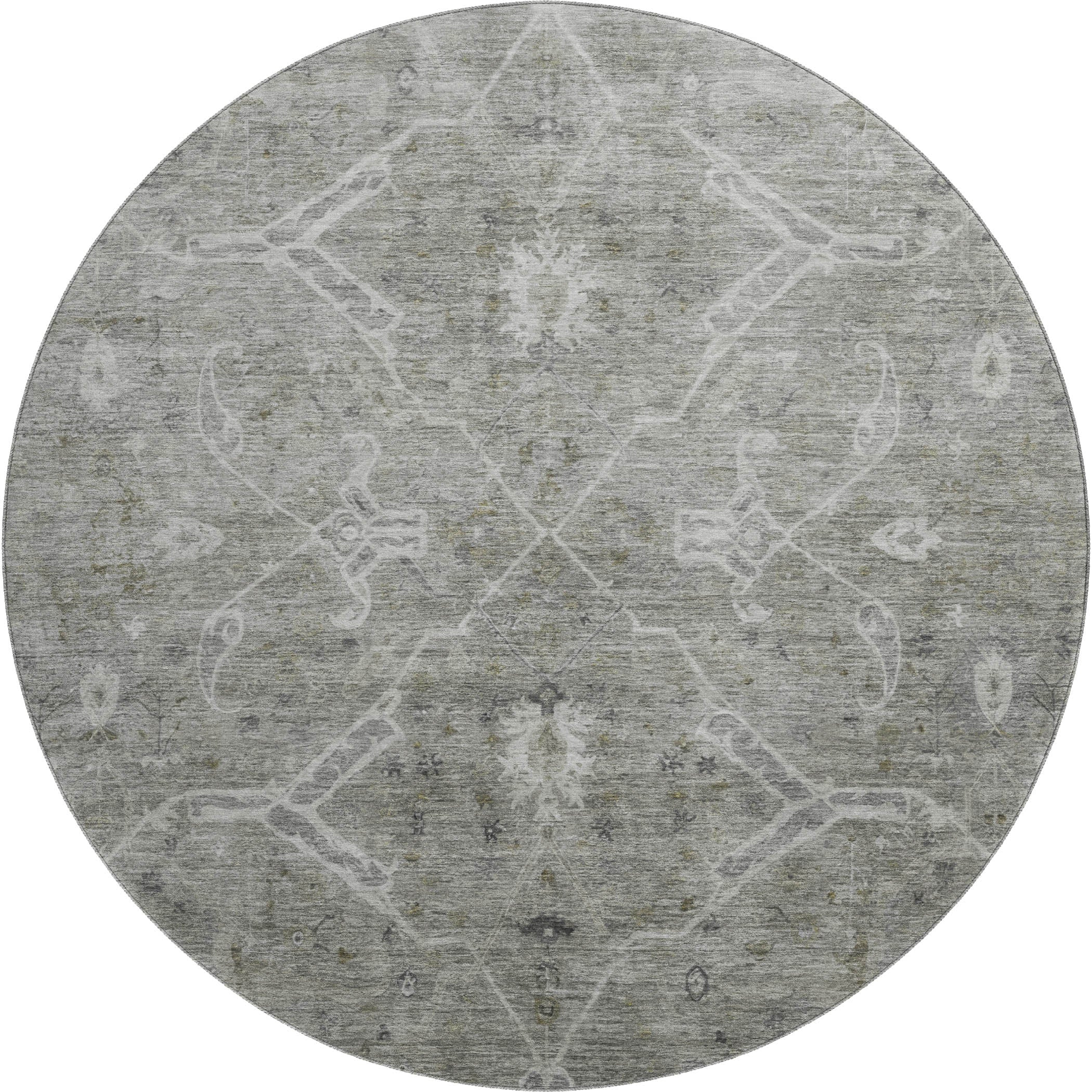 Athens Machine Washable Traditional Pewter Gray Rug 8' x 8' #shape_Round