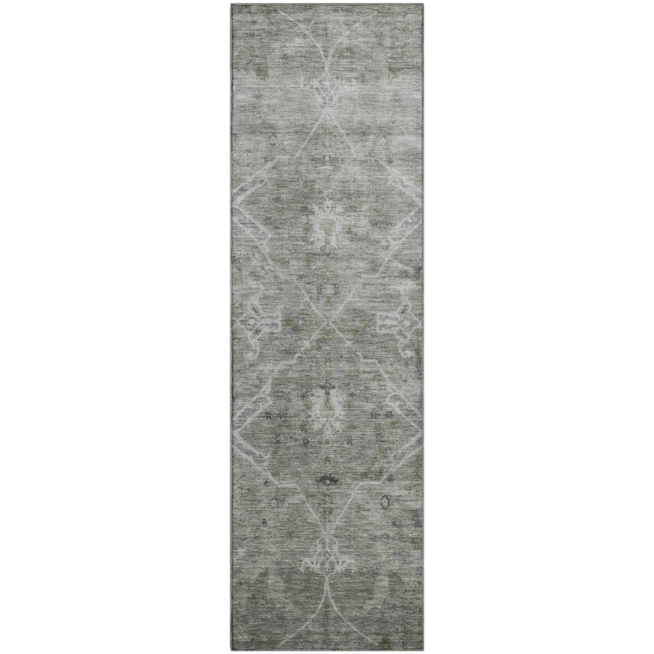 Athens Machine Washable Traditional Pewter Gray Rug 2'3" x 7'6" #shape_Runner