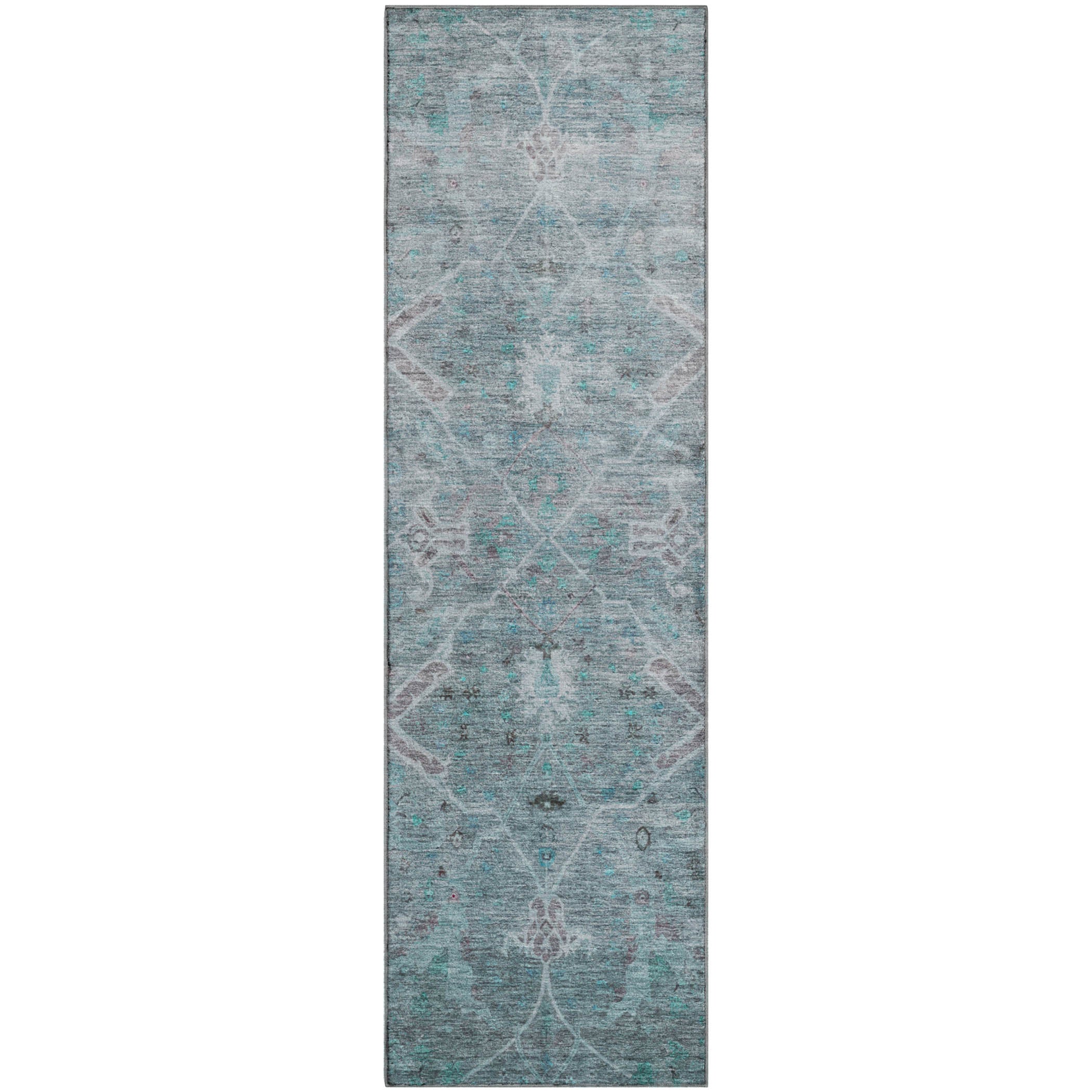 Athens Machine Washable Traditional Teal Rug 2'3" x 7'6" #shape_Runner