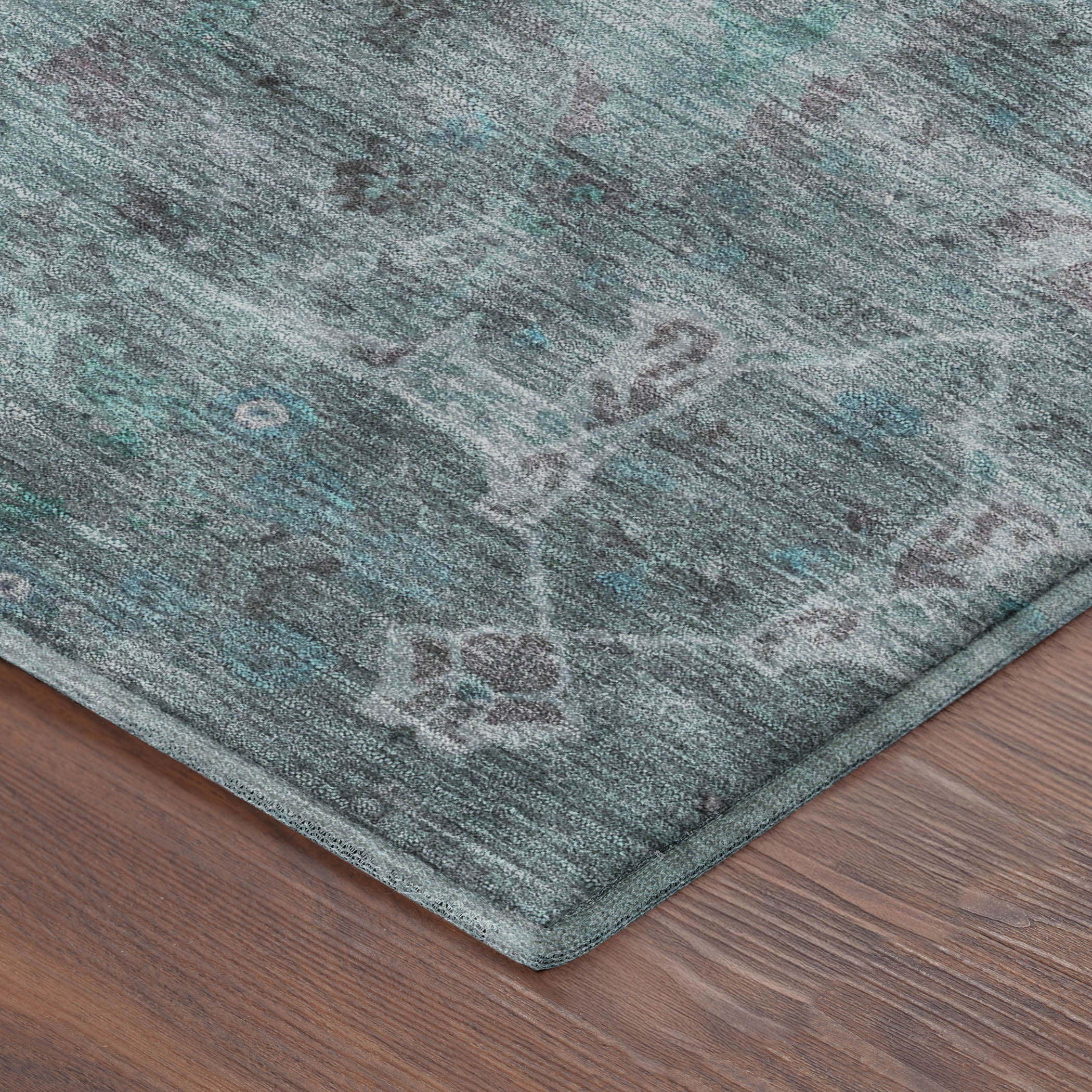 Athens Machine Washable Traditional Teal Rug 1'8" x 2'6" #shape_Rectangle