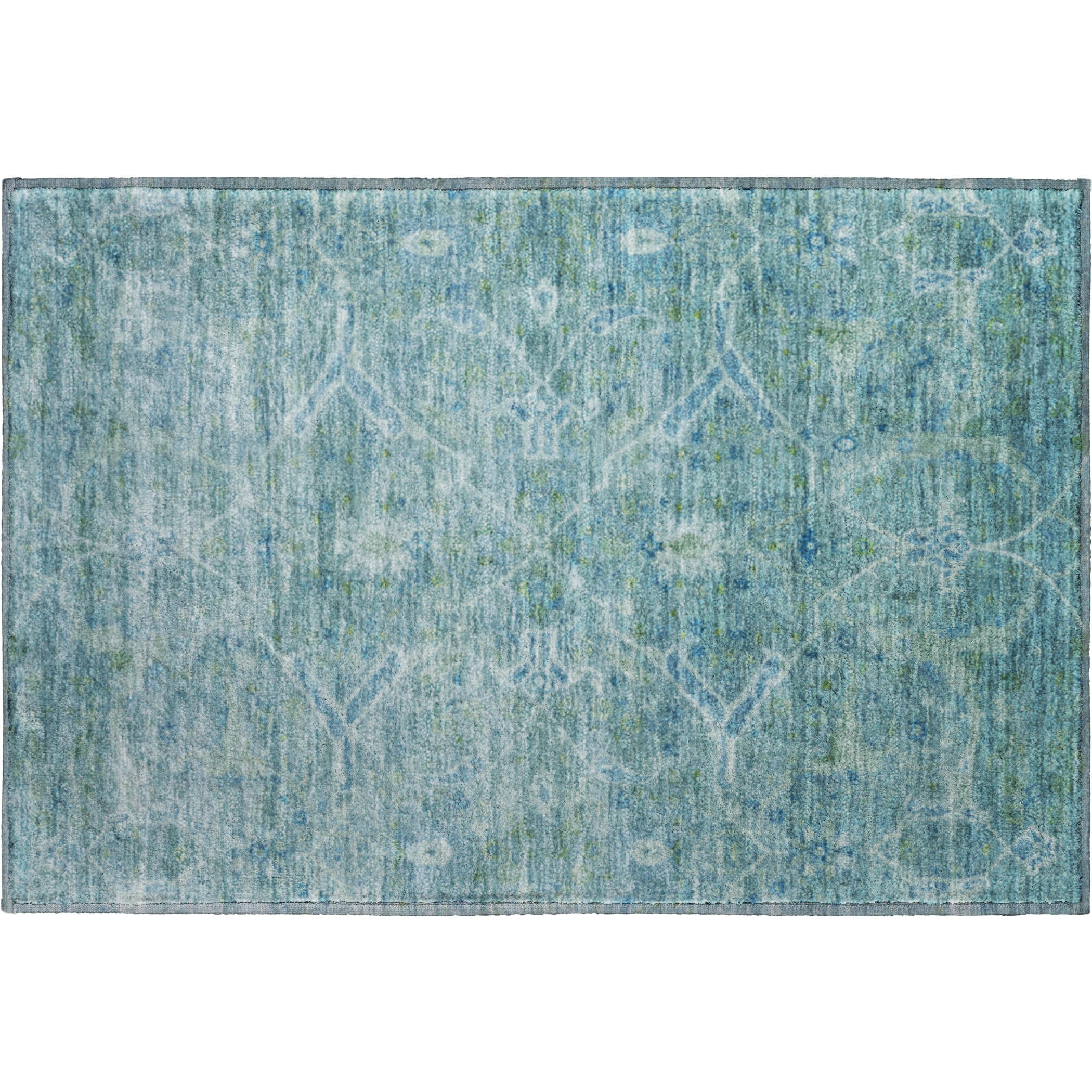 Athens Machine Washable Traditional Turquoise Teal Rug 1'8" x 2'6" #shape_Rectangle