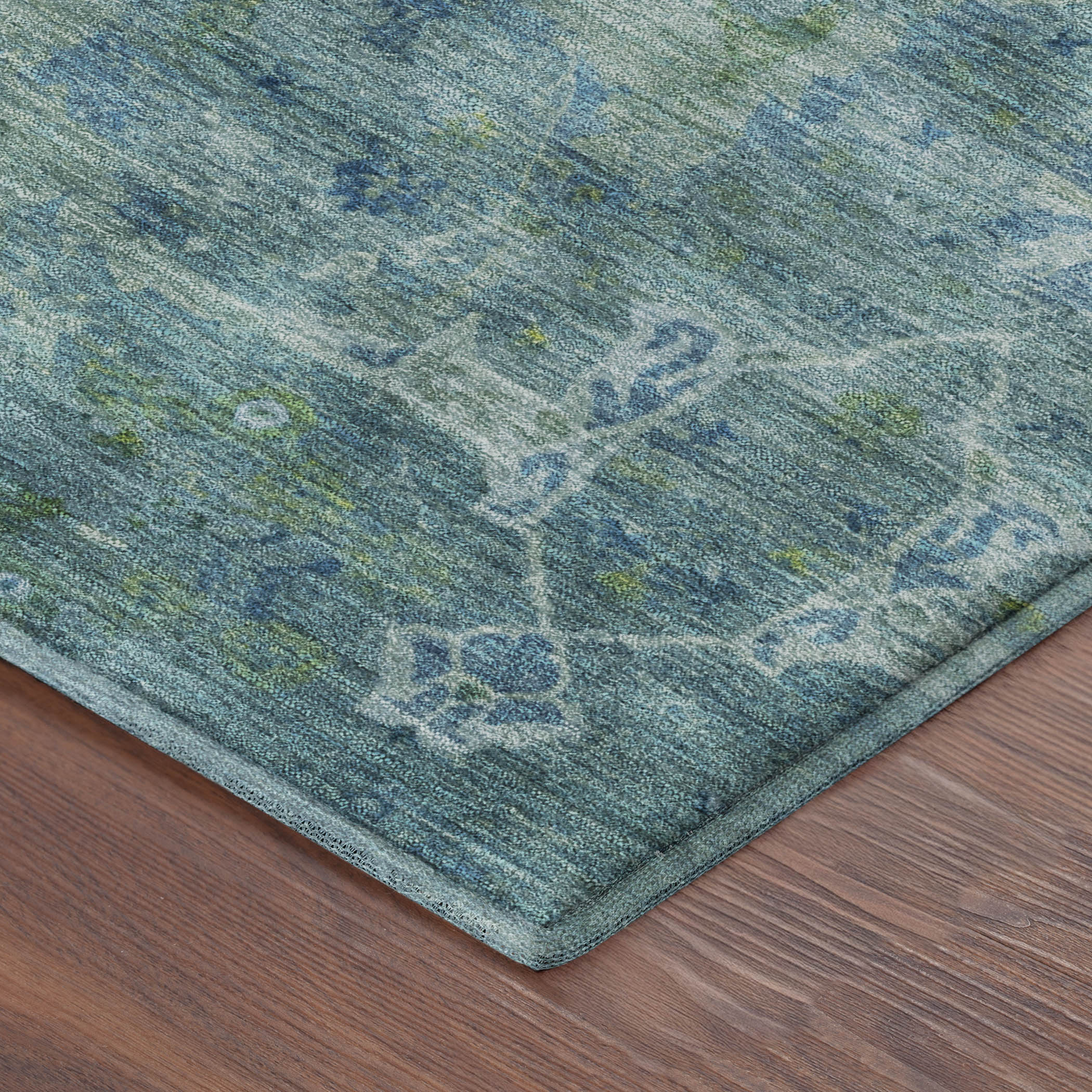 Athens Machine Washable Traditional Turquoise Teal Rug 1'8" x 2'6" #shape_Rectangle