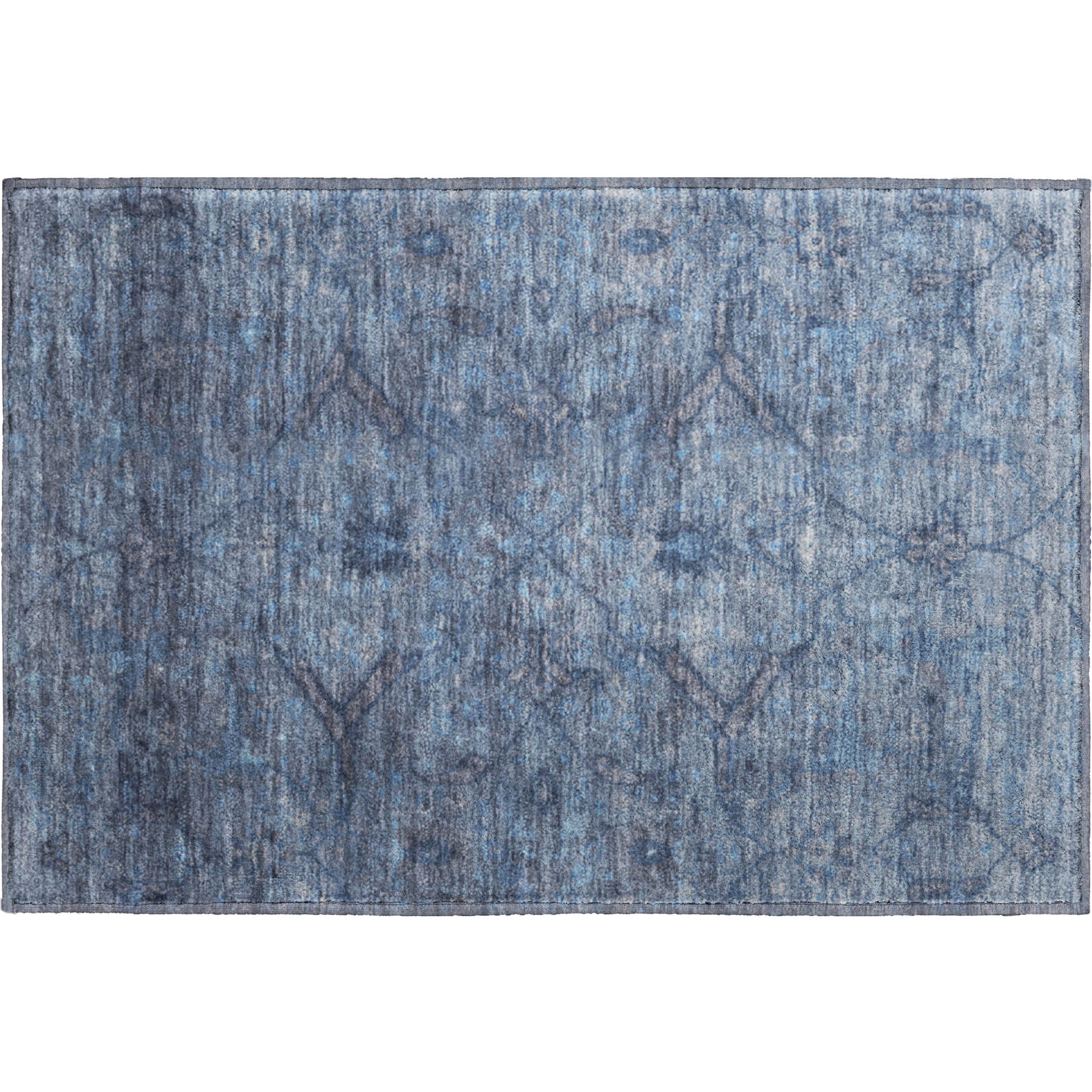 Kyoto Machine Washable Traditional Blue Rug 1'8" x 2'6" #shape_Rectangle