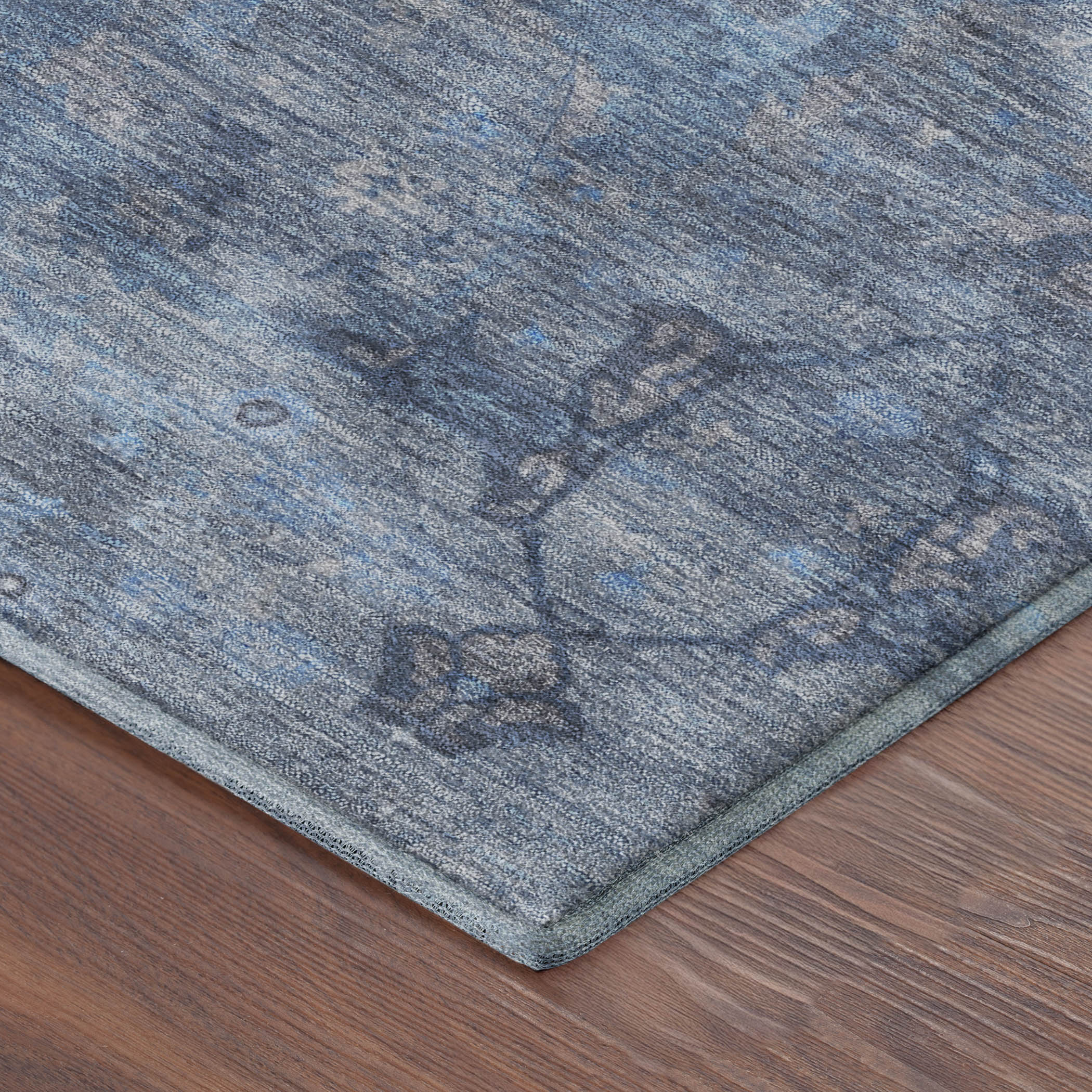 Kyoto Machine Washable Traditional Blue Rug 1'8" x 2'6" #shape_Rectangle