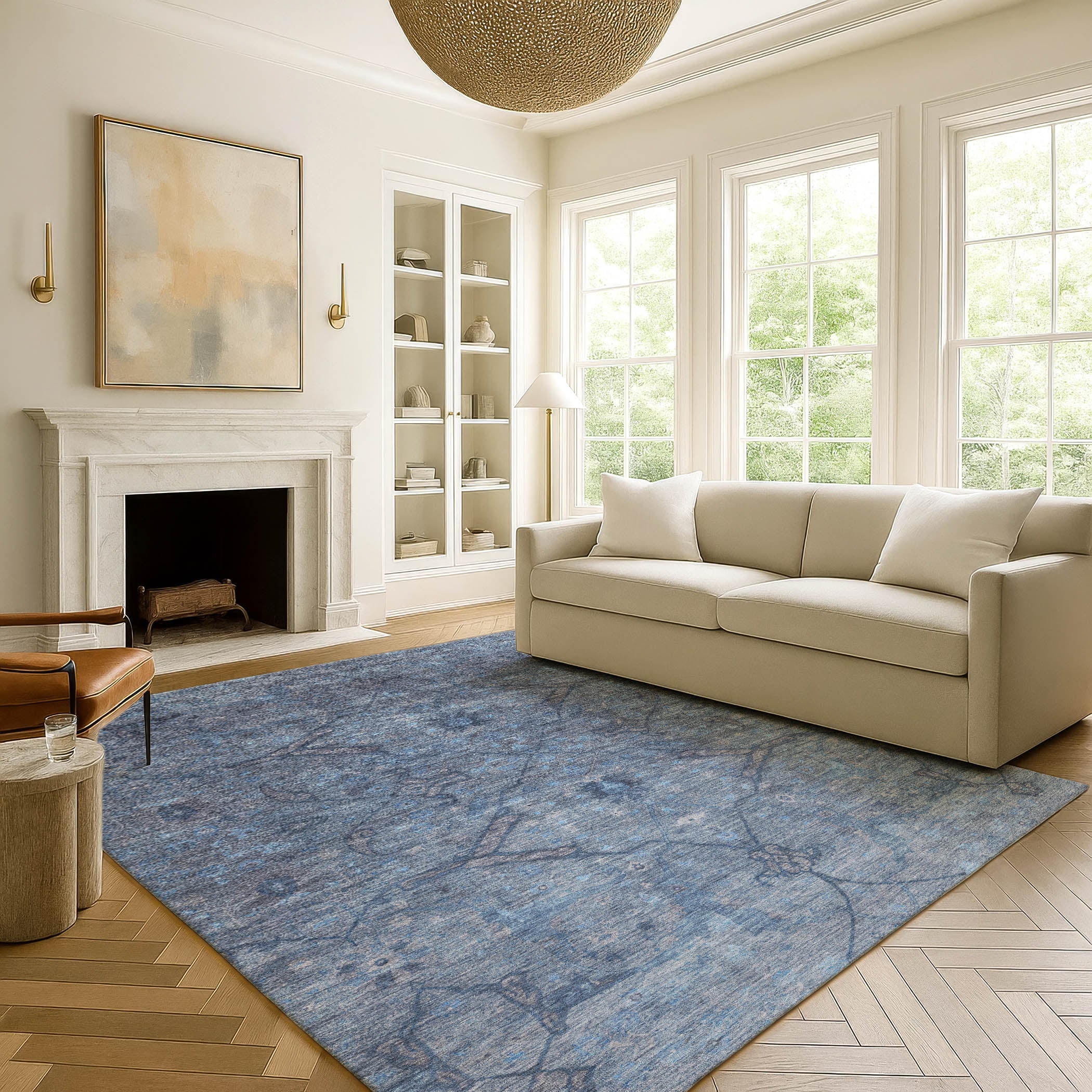 Kyoto Machine Washable Traditional Blue Rug 3' x 5' #shape_Rectangle